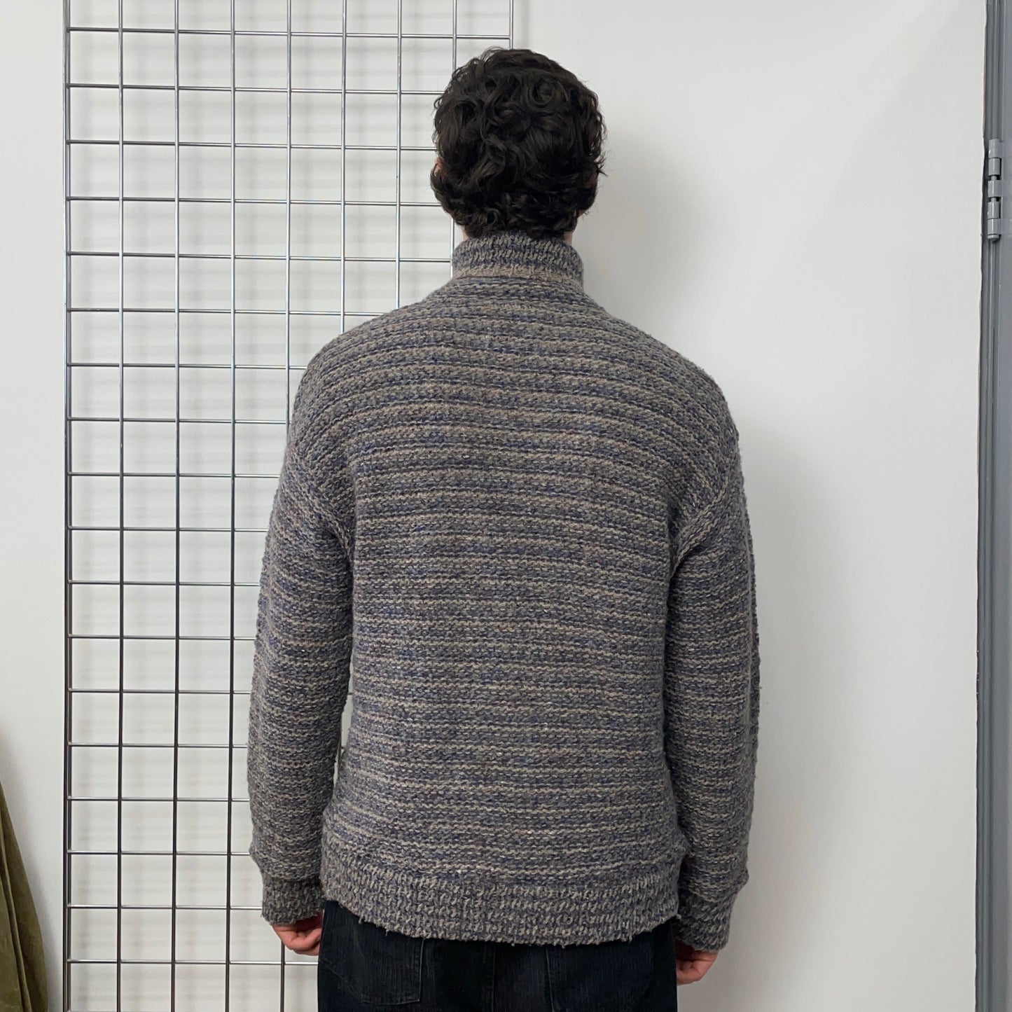 Armani Jeans Grey & Navy 90s Wool Knit Zip-Collar Jumper