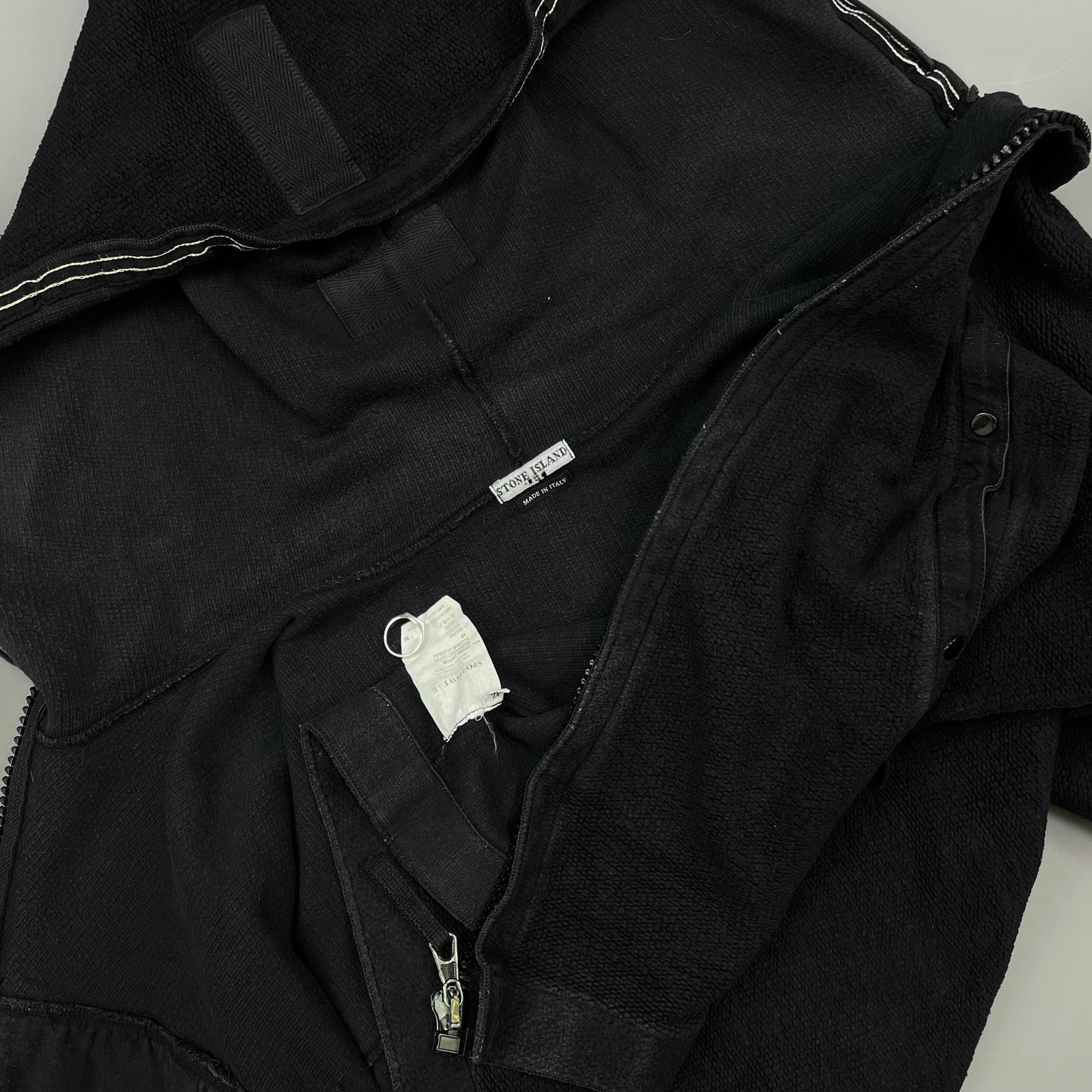 Stone Island Black AW03 Zip-Through Fleece Hooded Jacket