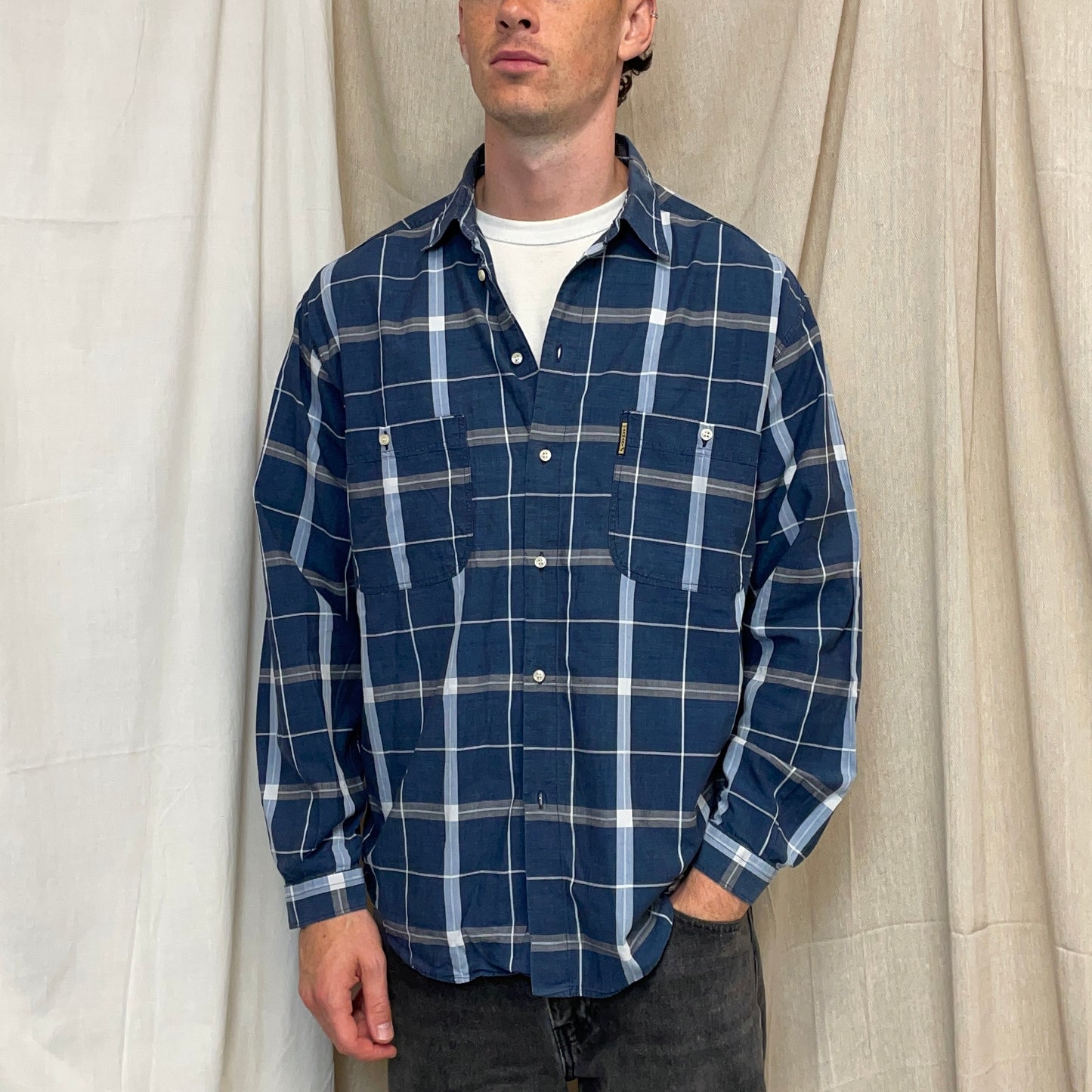Armani Jeans Navy & Blue 90s Check Pocket Shirt