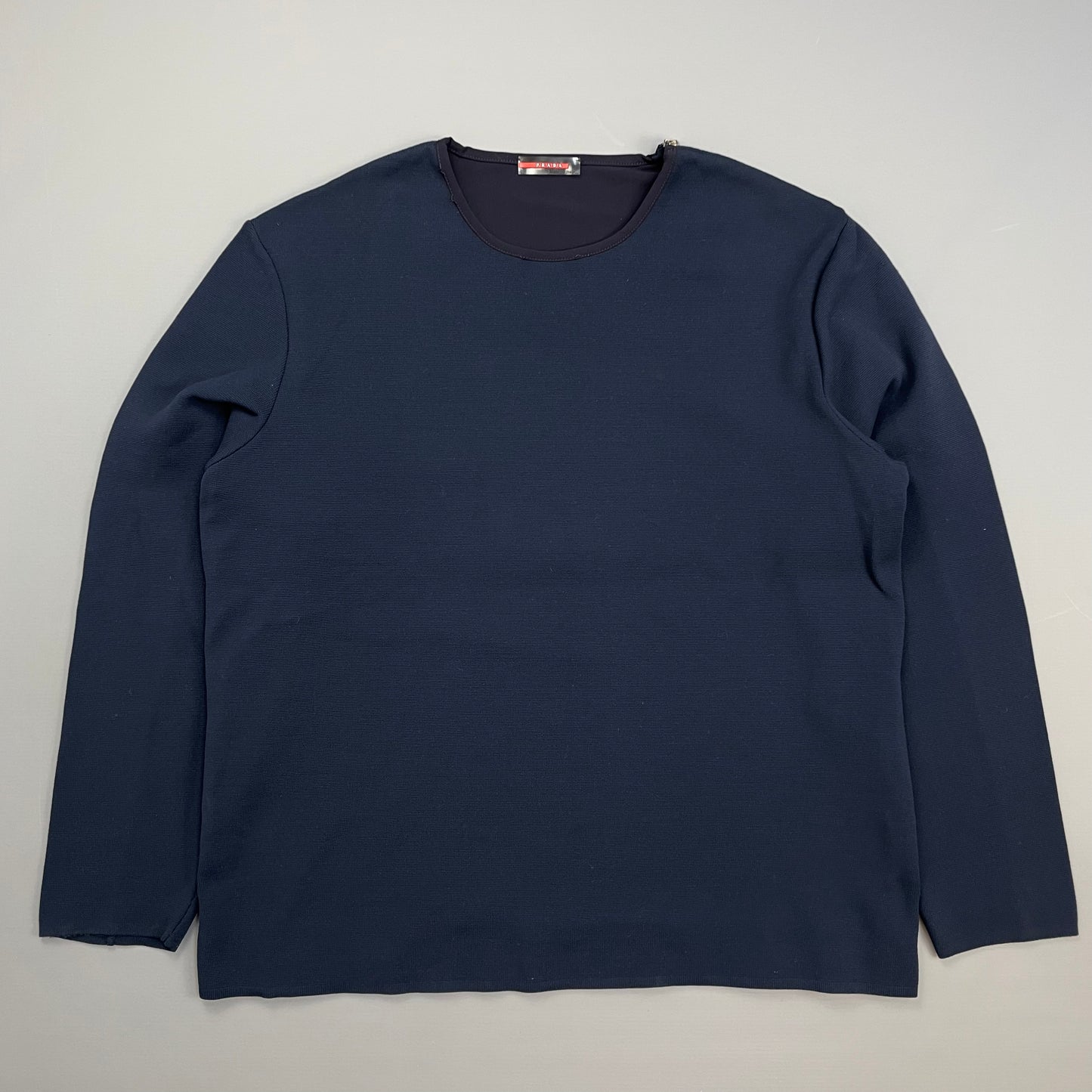 Prada Sport Navy SS00 Nylon Shoulder Zip Panel Crewneck Jumper