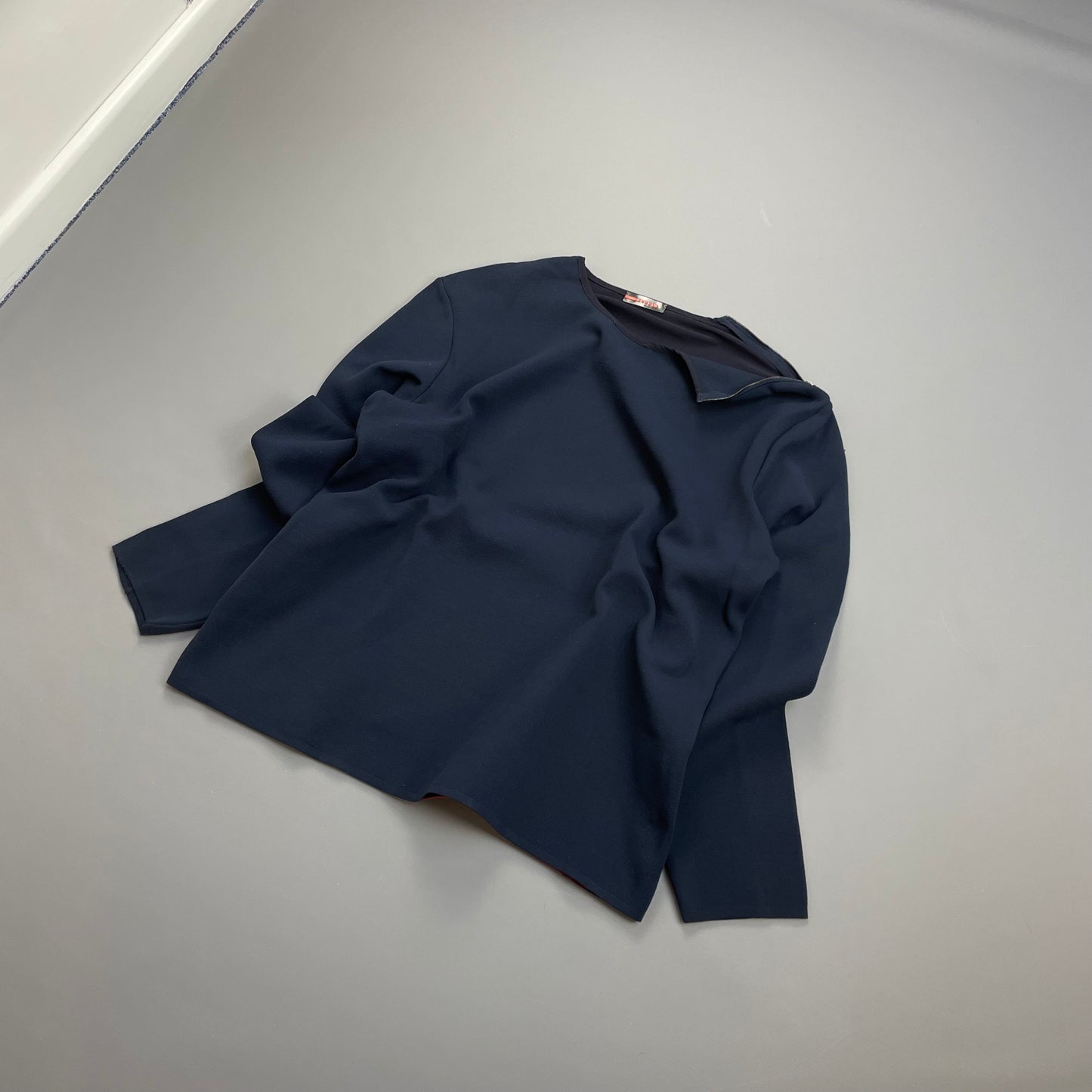 Prada Sport Navy SS00 Nylon Shoulder Zip Panel Crewneck Jumper