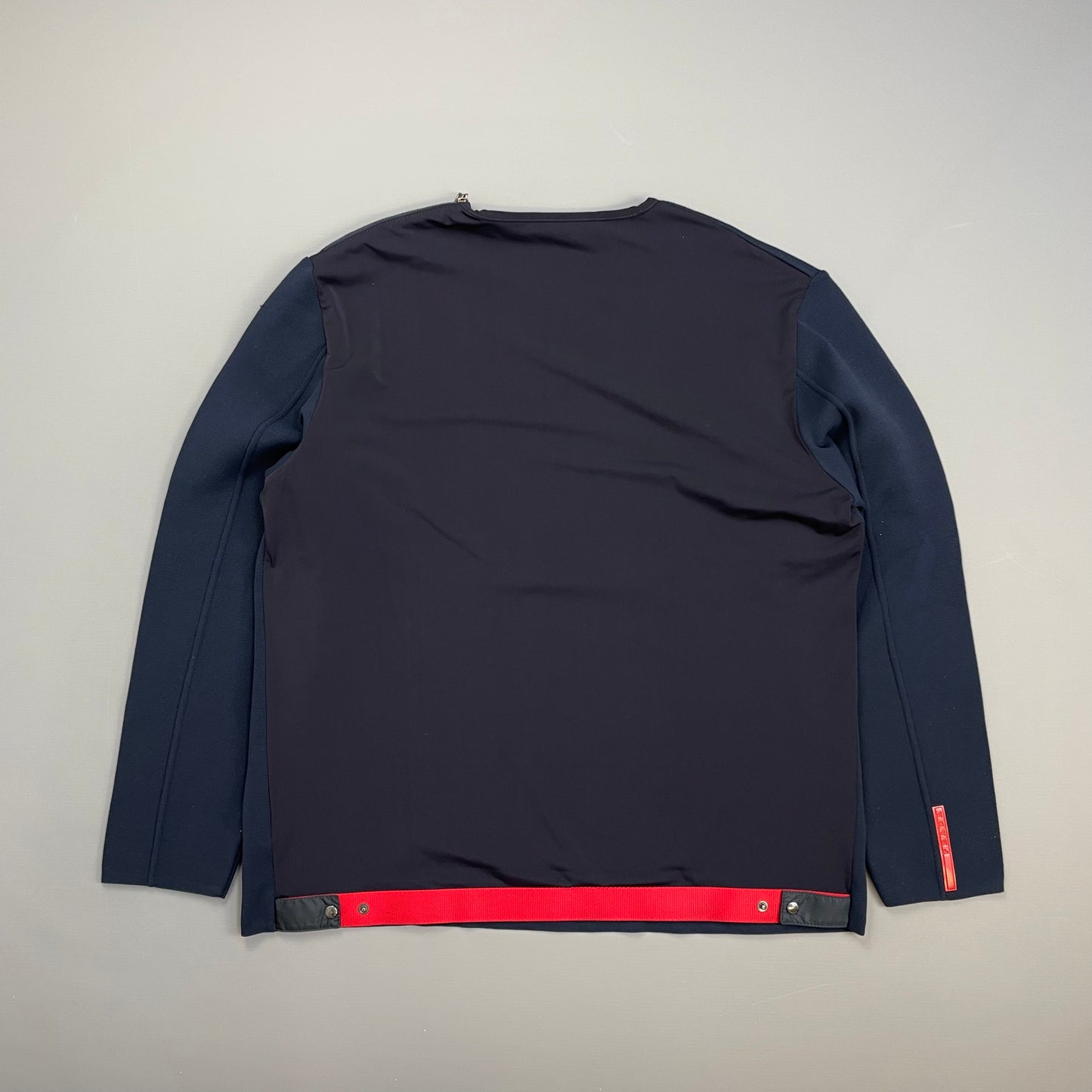 Prada Sport Navy SS00 Nylon Shoulder Zip Panel Crewneck Jumper