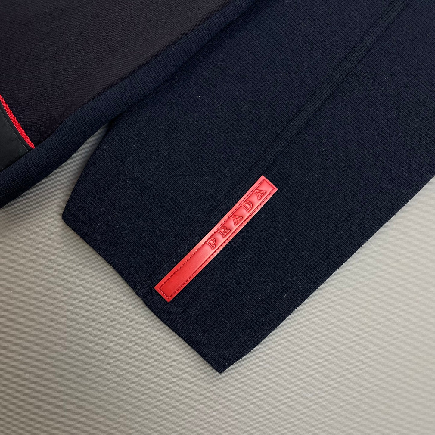 Prada Sport Navy SS00 Nylon Shoulder Zip Panel Crewneck Jumper