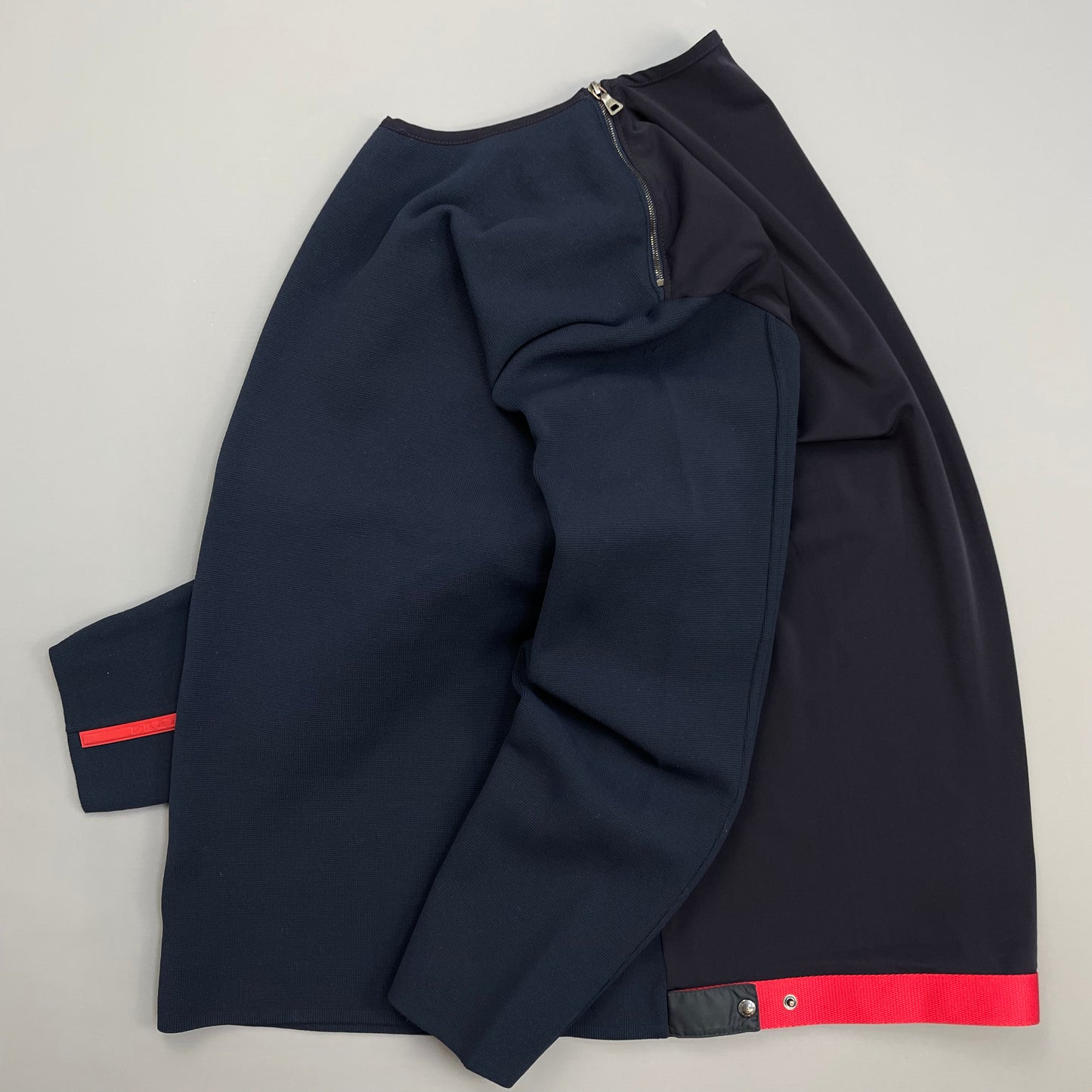 Prada Sport Navy SS00 Nylon Shoulder Zip Panel Crewneck Jumper
