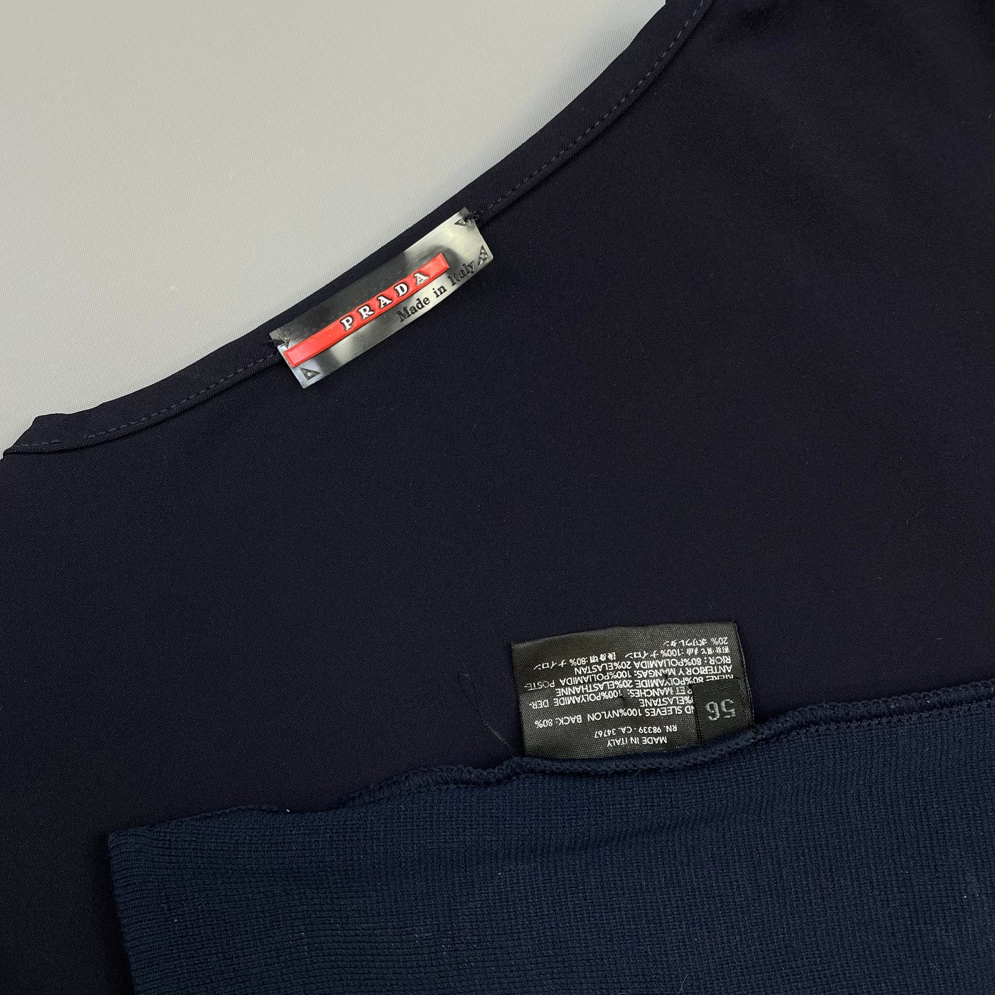 Prada Sport Navy SS00 Nylon Shoulder Zip Panel Crewneck Jumper