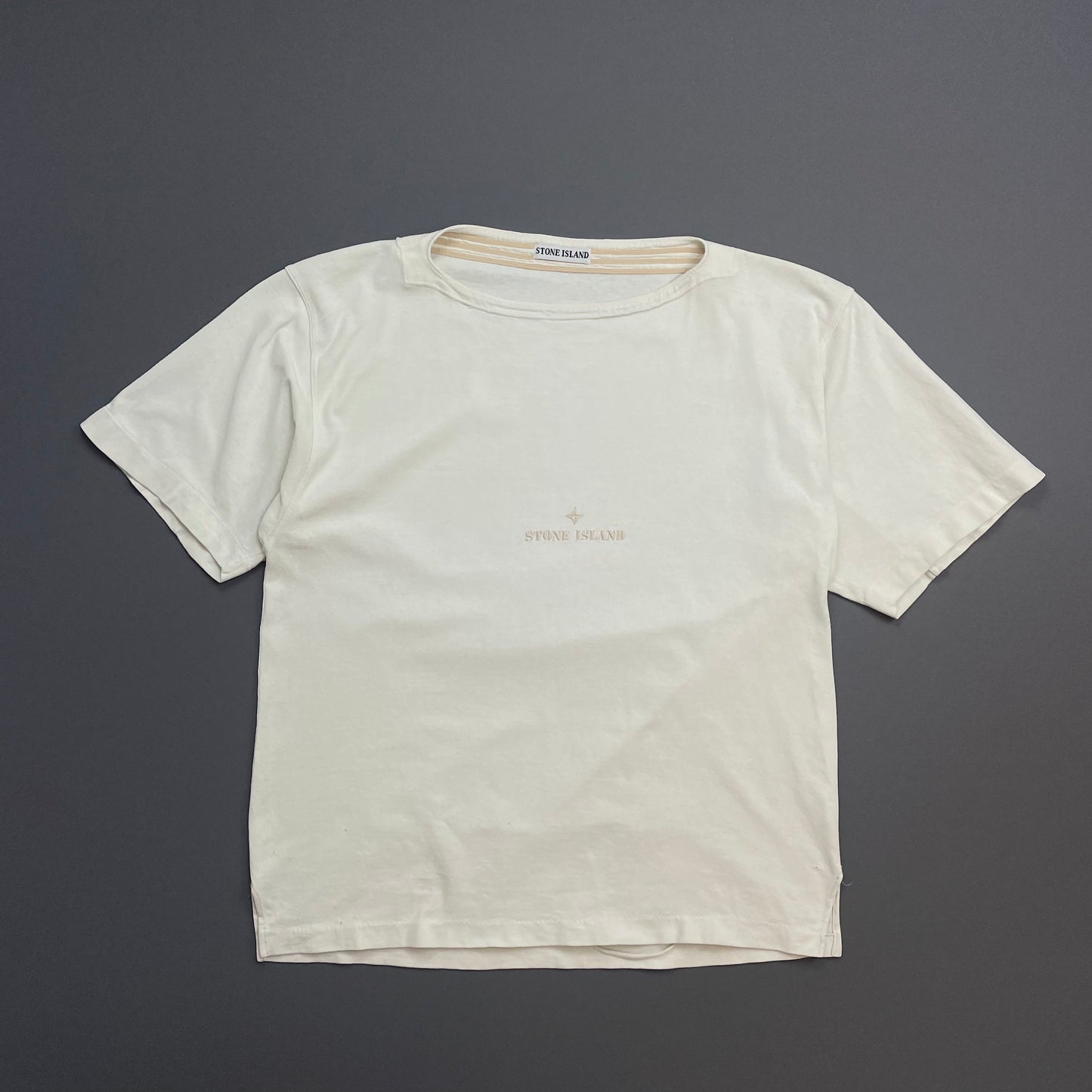 Stone Island White 80s Boat Neck Spellout Oversized T-Shirt