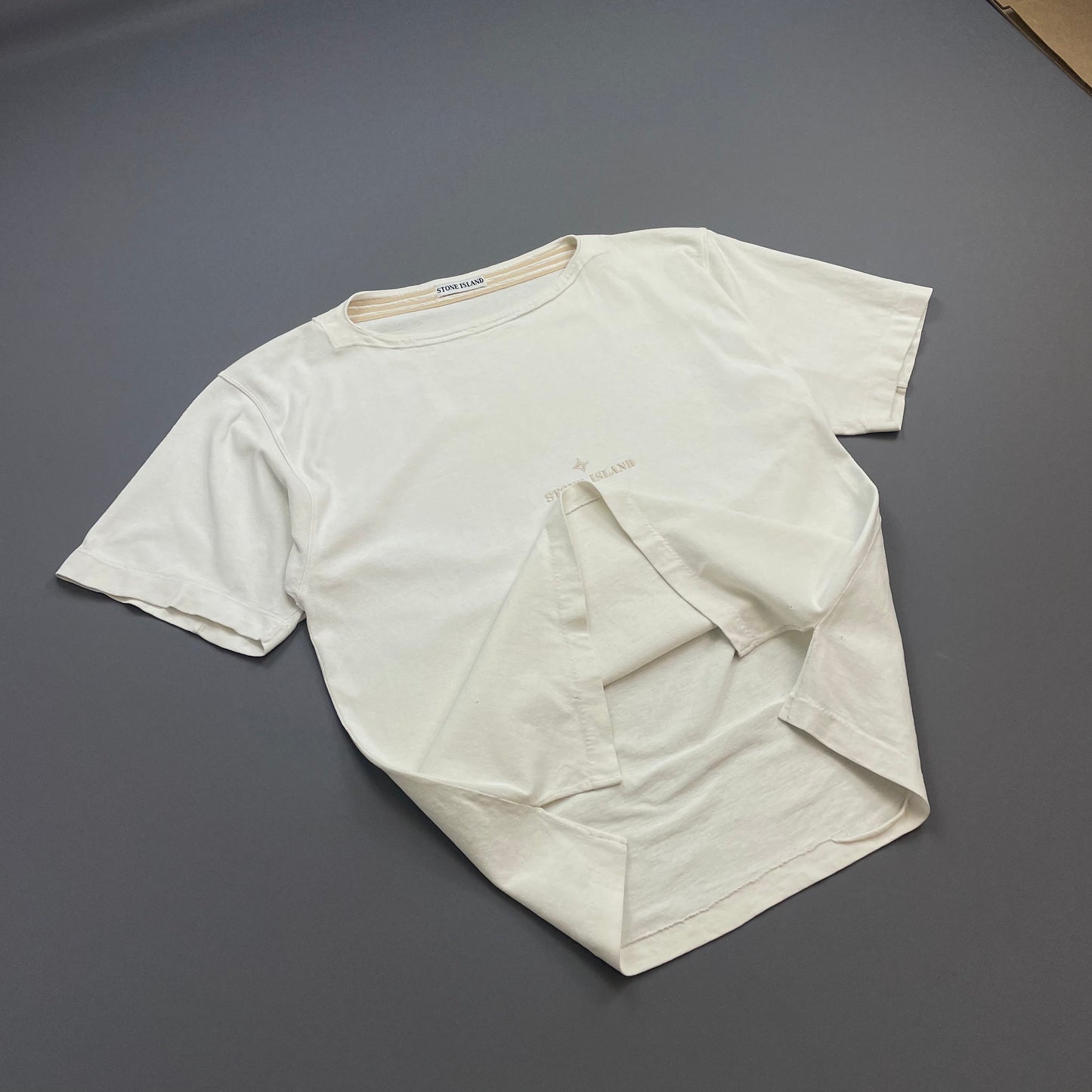Stone Island White 80s Boat Neck Spellout Oversized T-Shirt