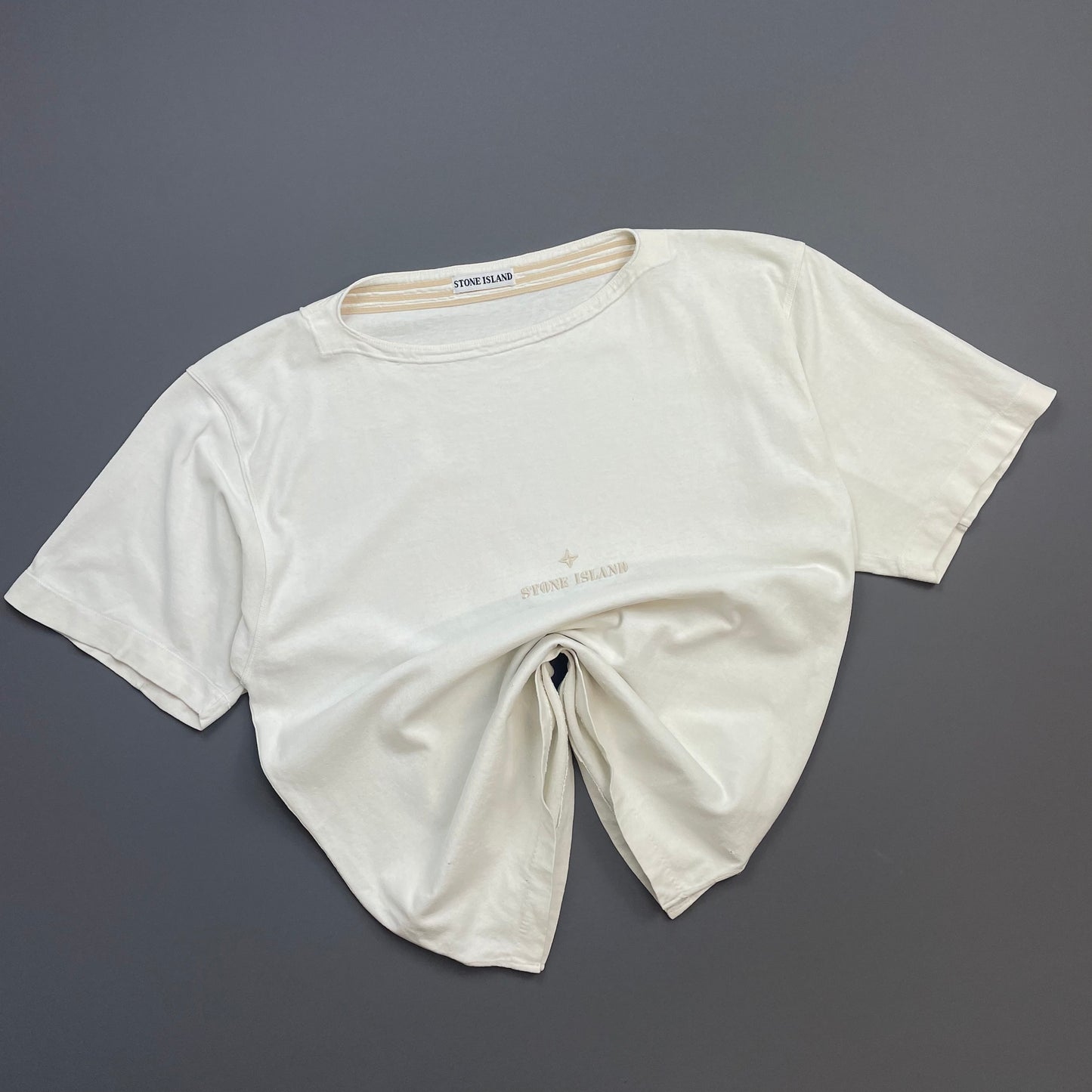 Stone Island White 80s Boat Neck Spellout Oversized T-Shirt