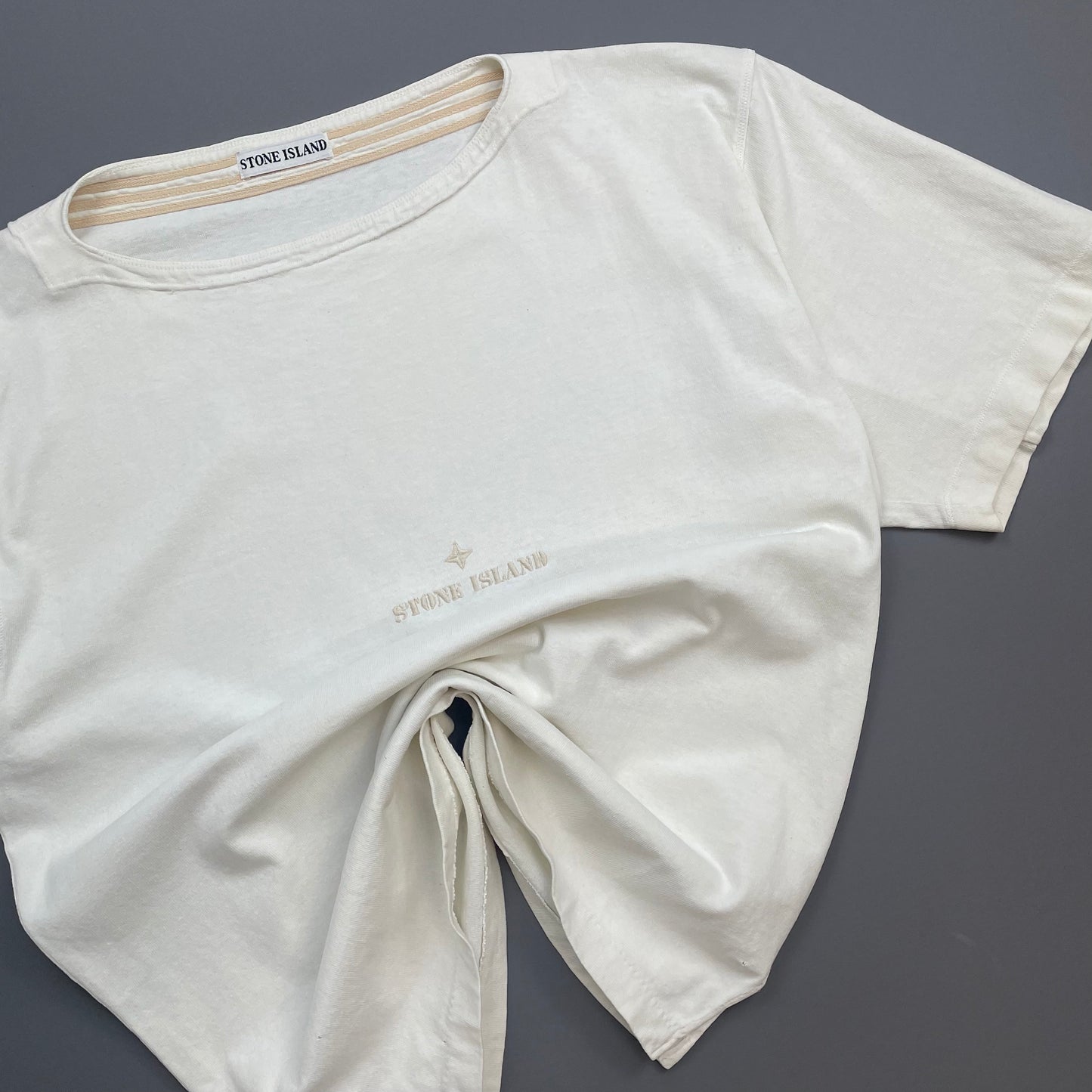 Stone Island White 80s Boat Neck Spellout Oversized T-Shirt