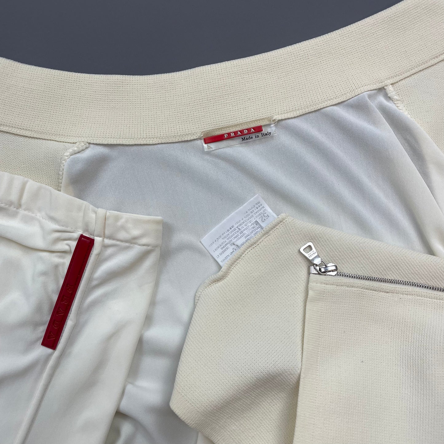 Prada Sport Cream & White SS00 Lightweight Zip-Through Nylon Panelled Jacket
