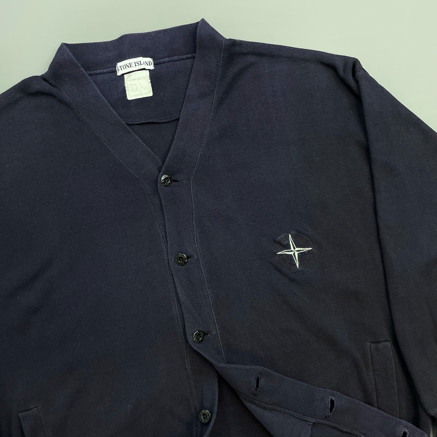 Stone Island Navy 90s Compass Emblem Button-Up Cardigan