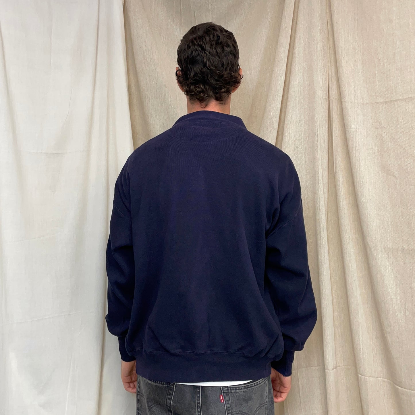Stone Island Navy 90s Compass Emblem Button-Up Cardigan