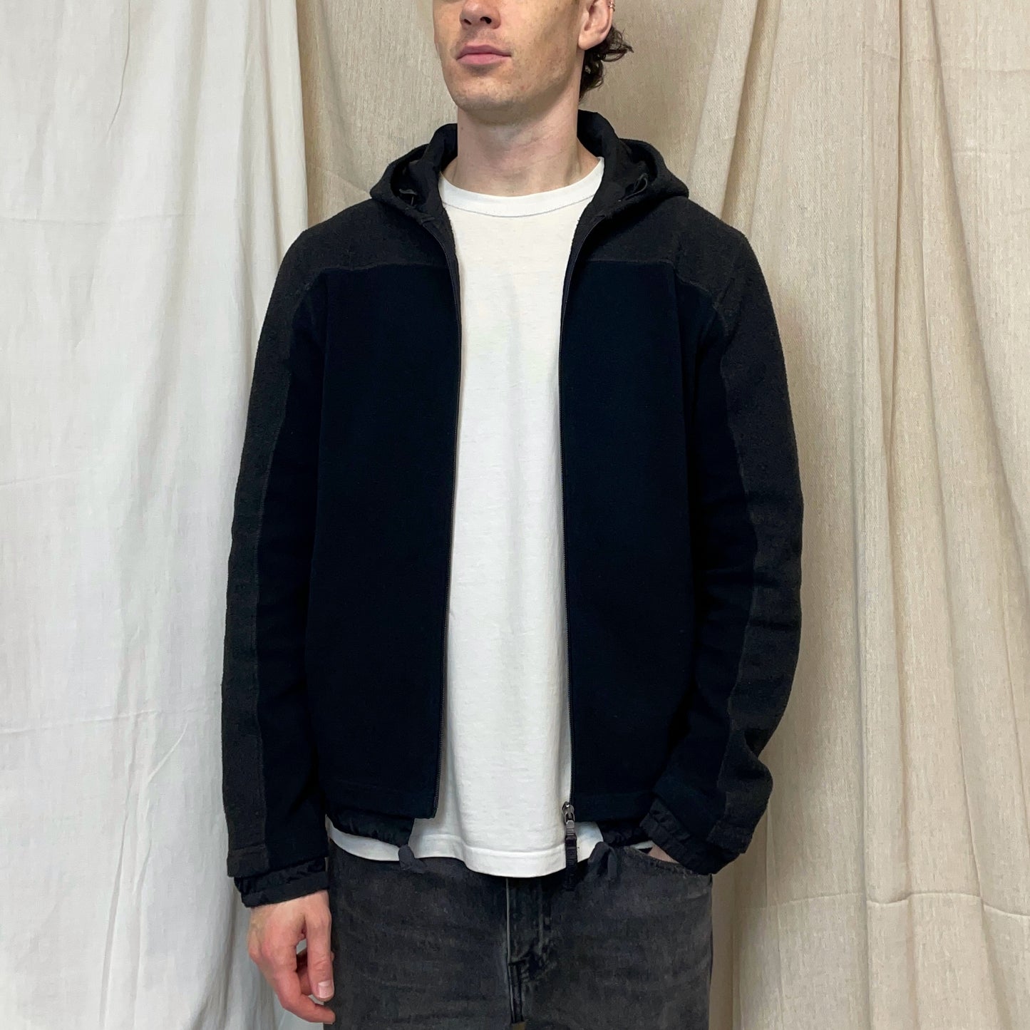 Prada Sport Black & Grey 00s Nylon & Fleece Hooded Jacket