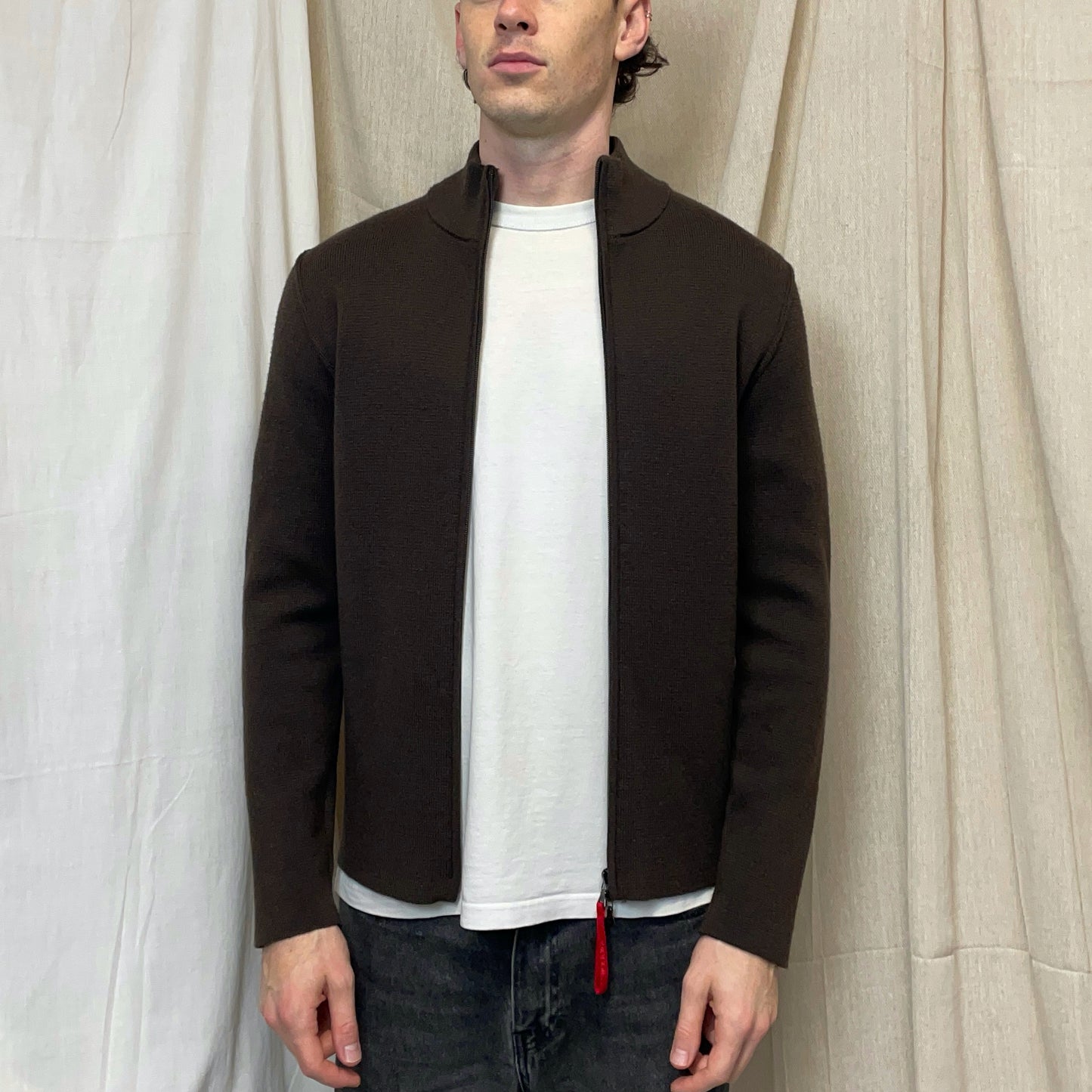 Prada Sport Khaki Brown 00s Zip-Through Wool Knit Cardigan Jacket