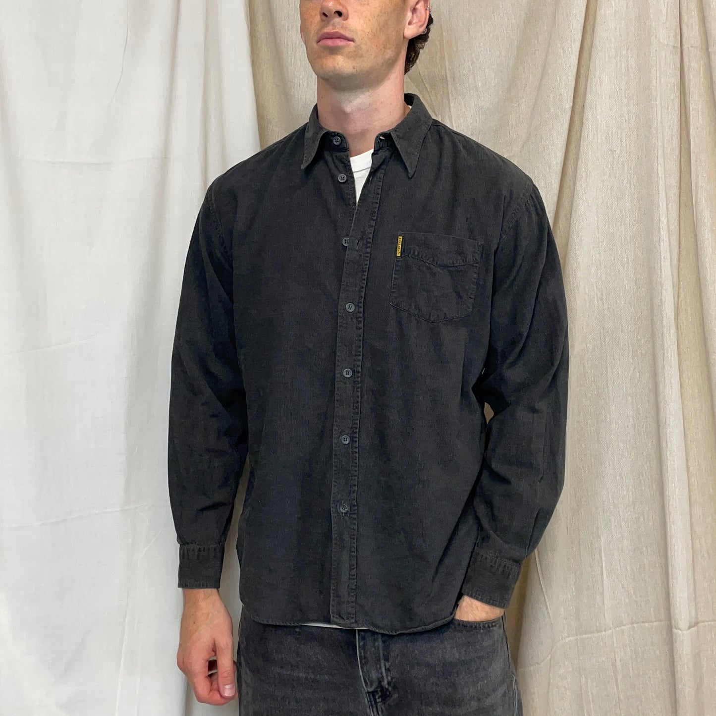 Armani Jeans Grey 90s Fine Cord Shirt