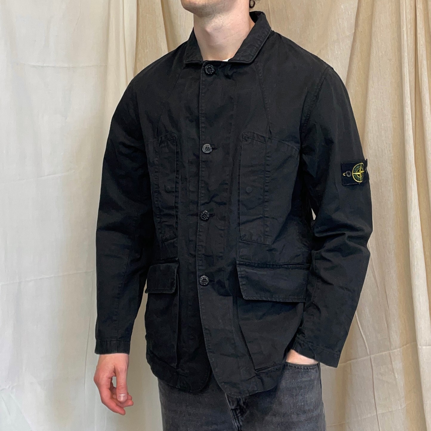 Stone Island Black SS07 Coated Cotton Canvas Button-Through Field Jacket