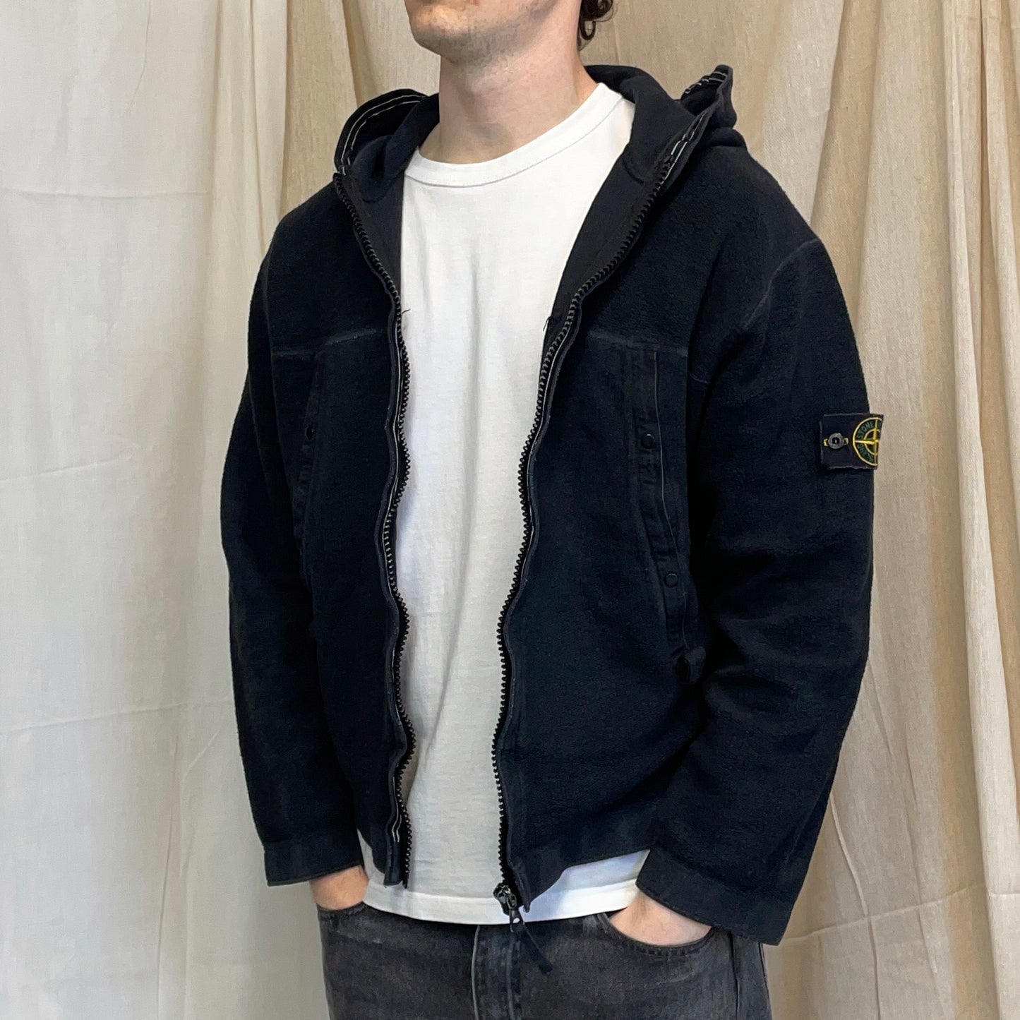 Stone Island Black AW03 Zip-Through Fleece Hooded Jacket