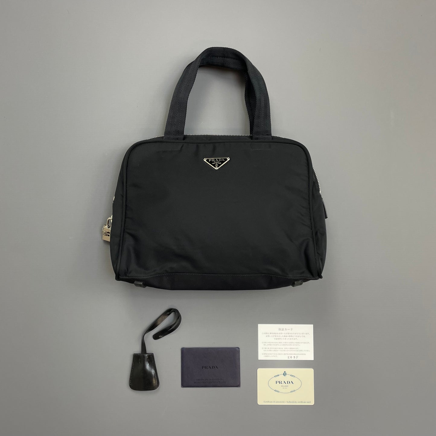 Prada Black Tessuto Nylon Padlock Handbag