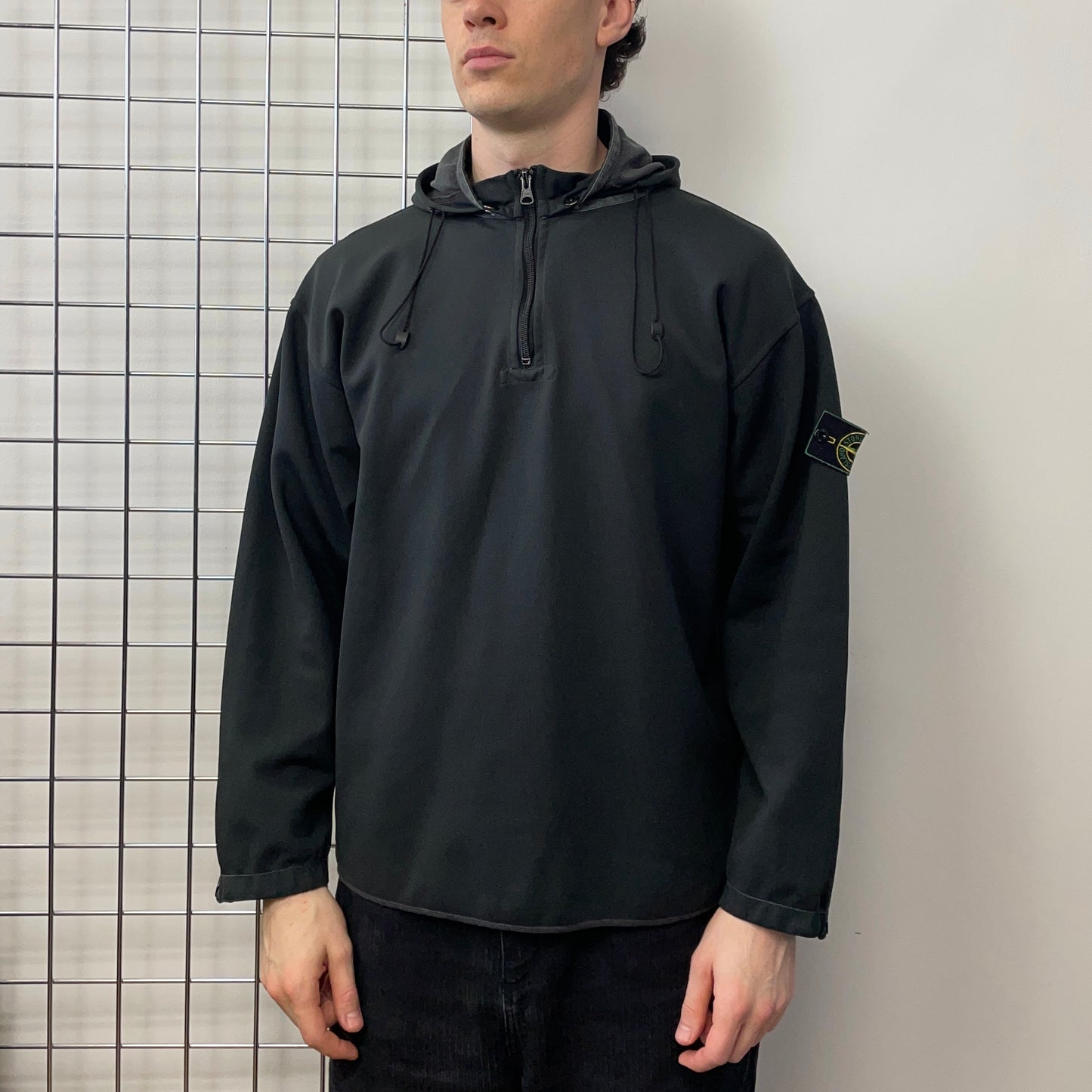 Stone Island Dark Grey AW96 Nylon Green Edge Badge Technical Hooded Smock