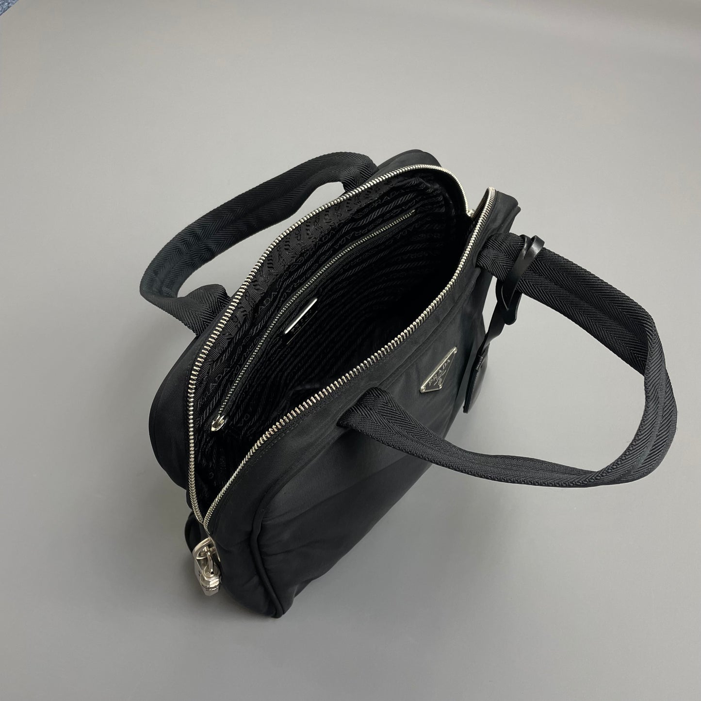 Prada Black Tessuto Nylon Padlock Handbag