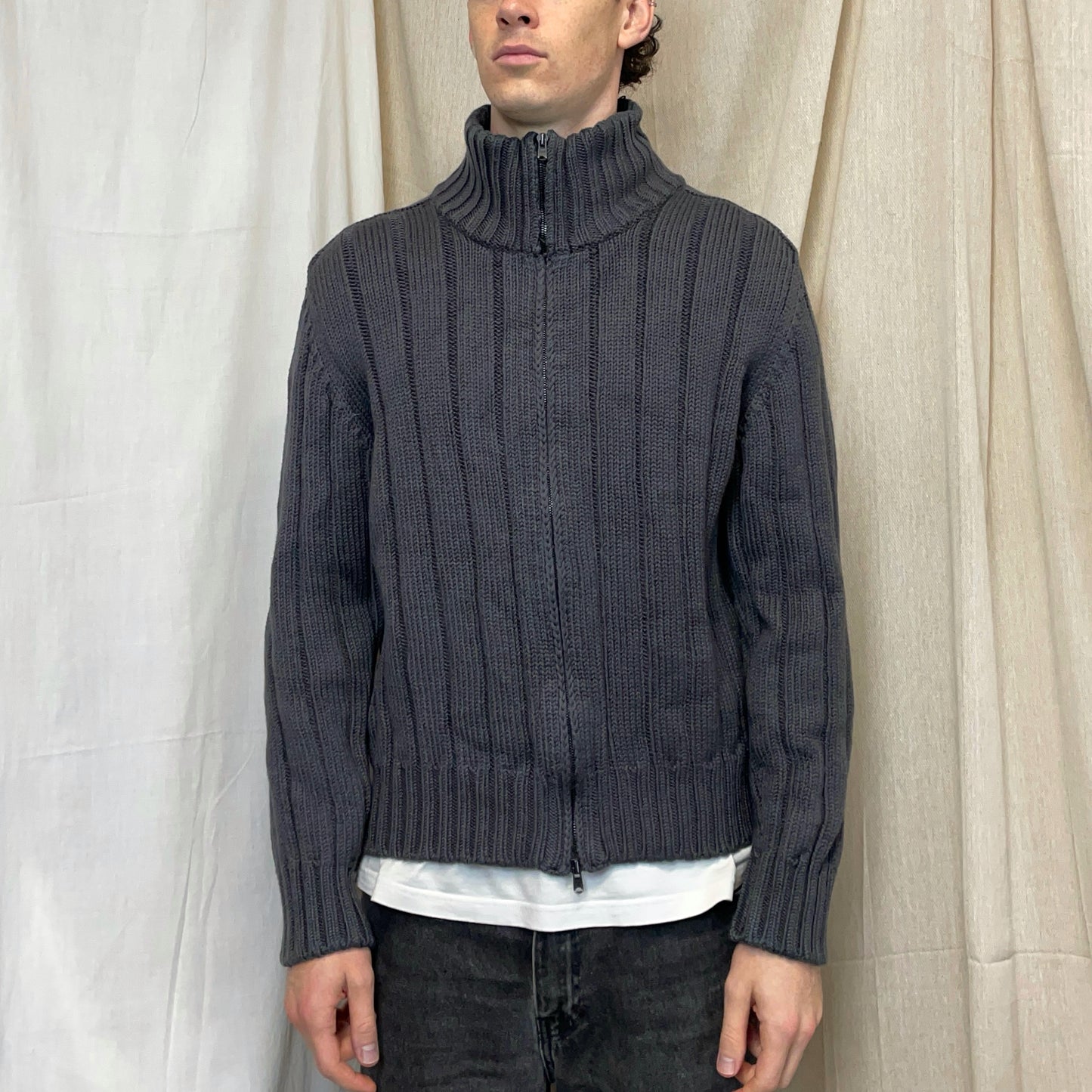 C.P. Company Dark Grey AW02 Chunky Wool Knit Cardigan Jacket