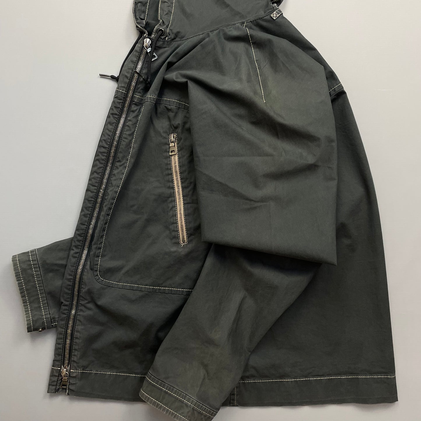 Prada Sport Grey Lightweight Contrast Stitching Hooded Windbreaker Jacket