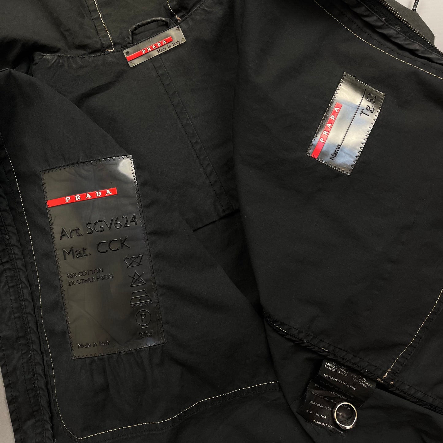 Prada Sport Grey Lightweight Contrast Stitching Hooded Windbreaker Jacket