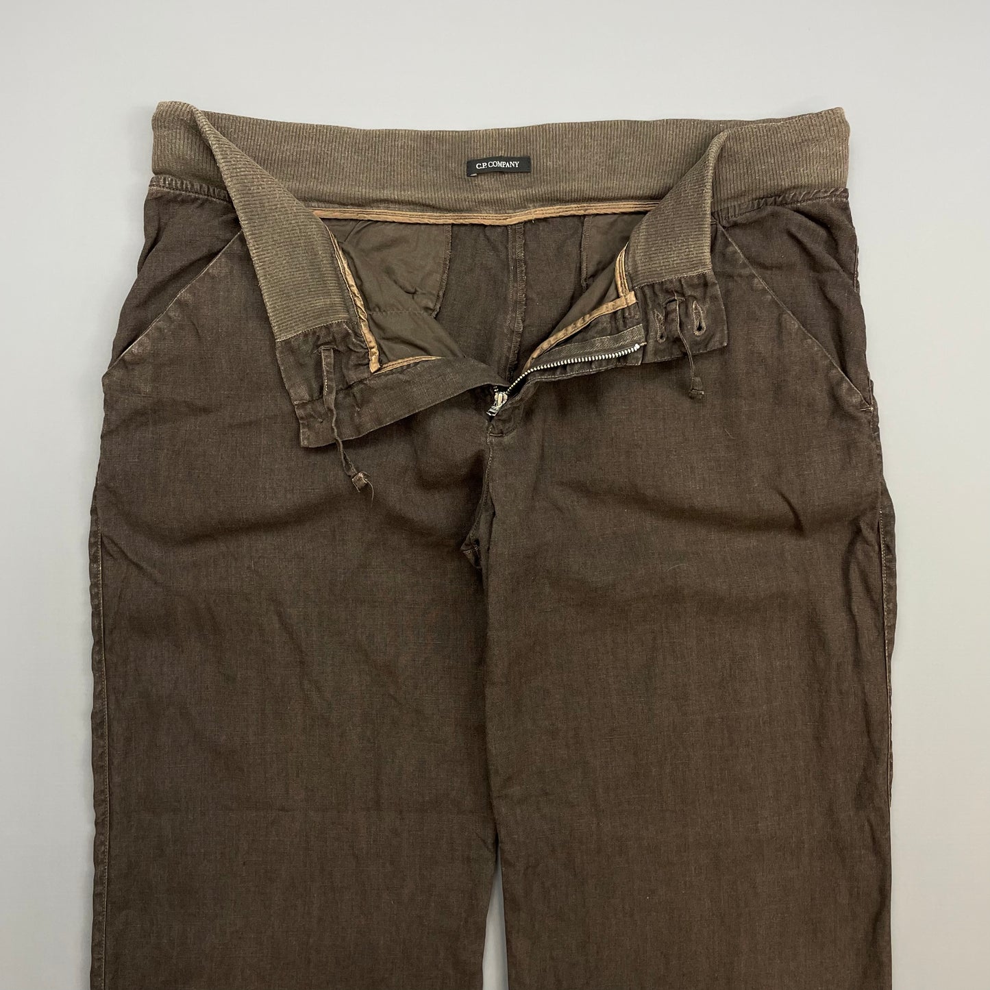 CP Company Brown SS07 Linen Lino Flax Wide Leg Trousers