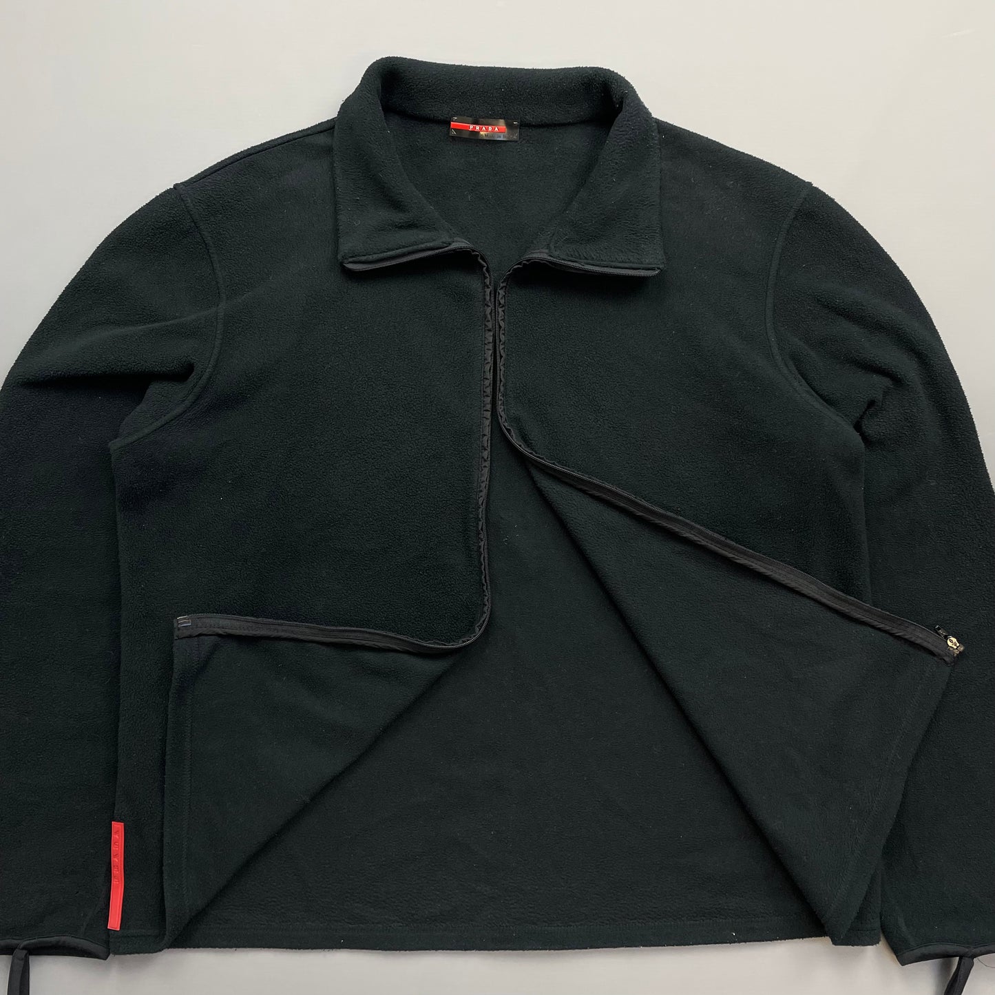 Prada Sport Black Lightweight Nylon Panel Fleece Jacket