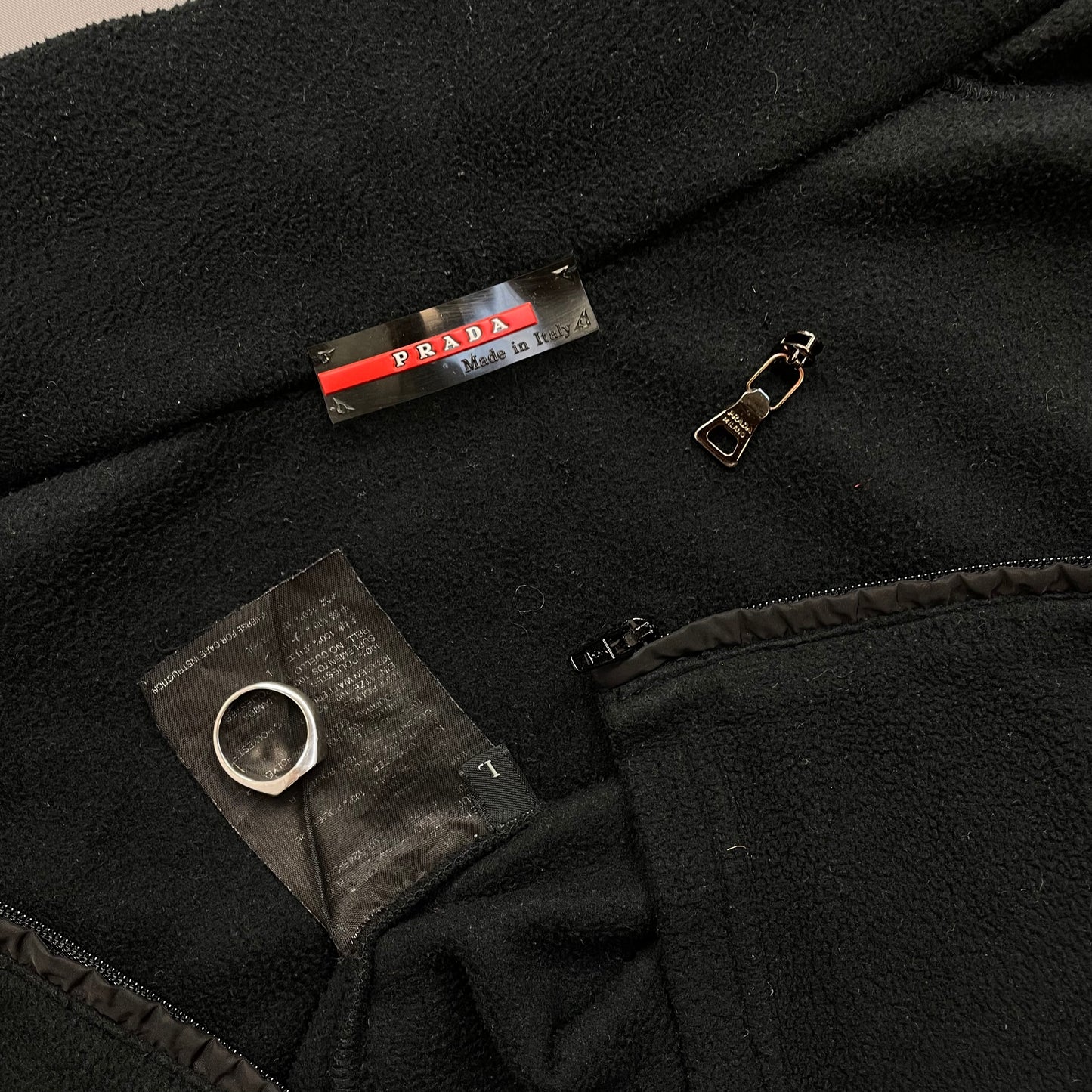 Prada Sport Black Lightweight Nylon Panel Fleece Jacket