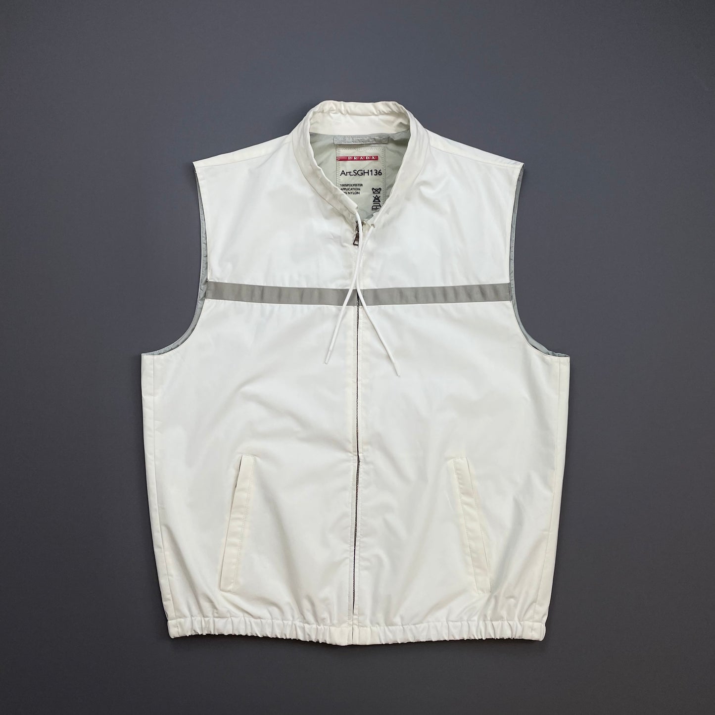 Prada Cream White & Grey 2009 Windstopper Toggle-Collar Gilet Vest