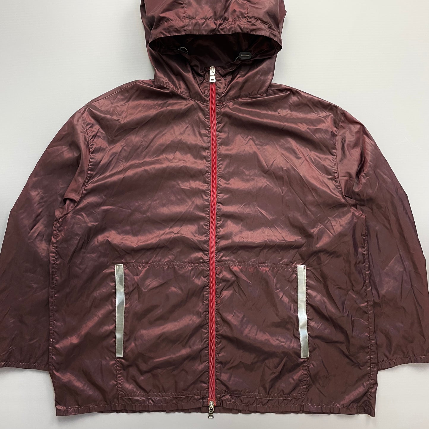 Prada Sport Burgundy SS00 Runway Reflective Nylon Hooded Jacket