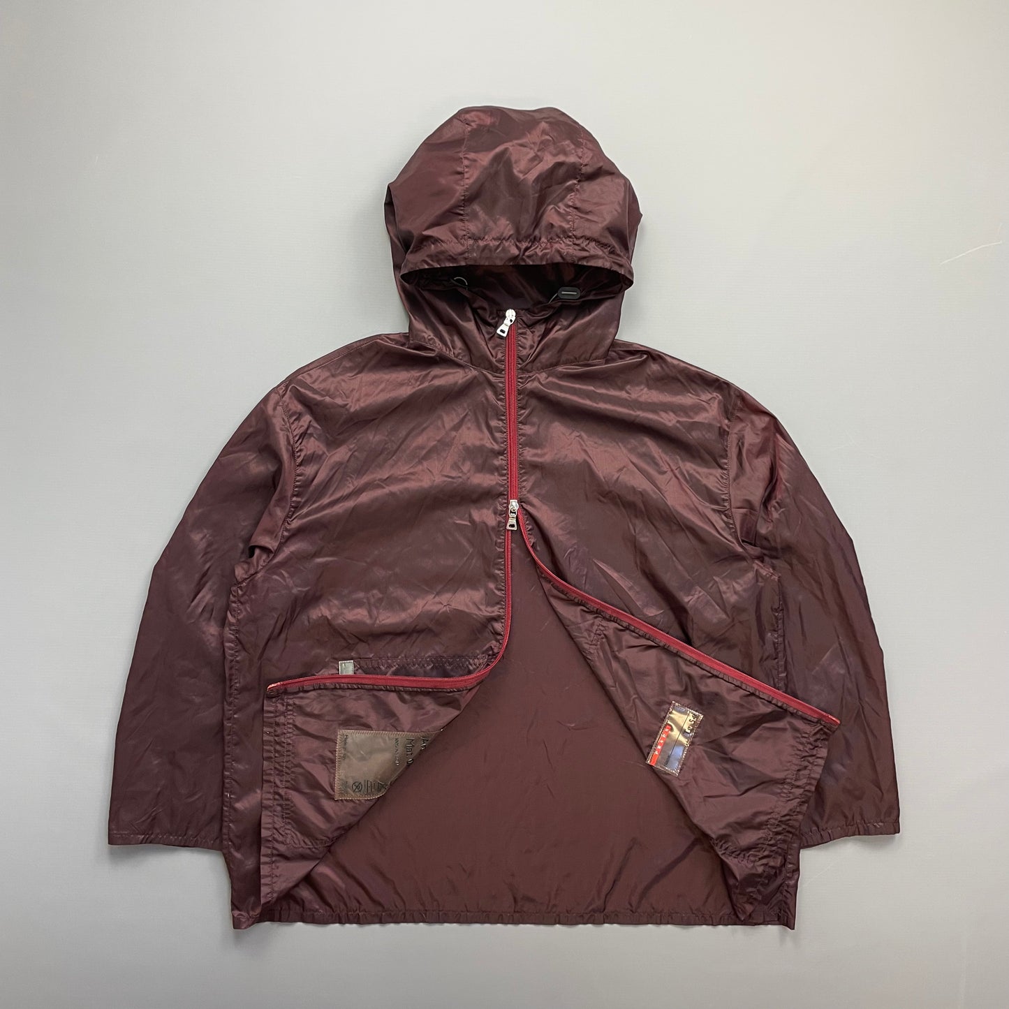 Prada Sport Burgundy SS00 Runway Reflective Nylon Hooded Jacket
