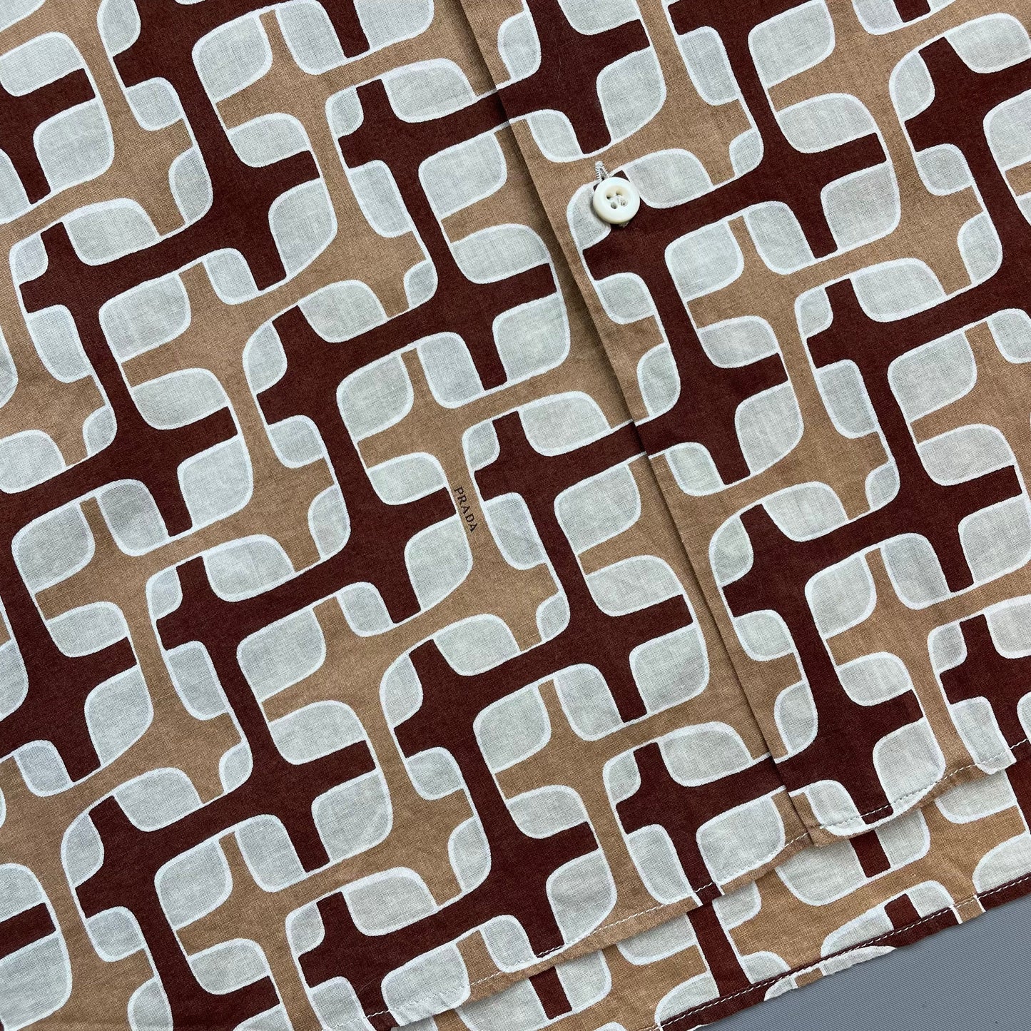 Prada Milano Brown 00s Geometric Interlink All-Over Print Shirt