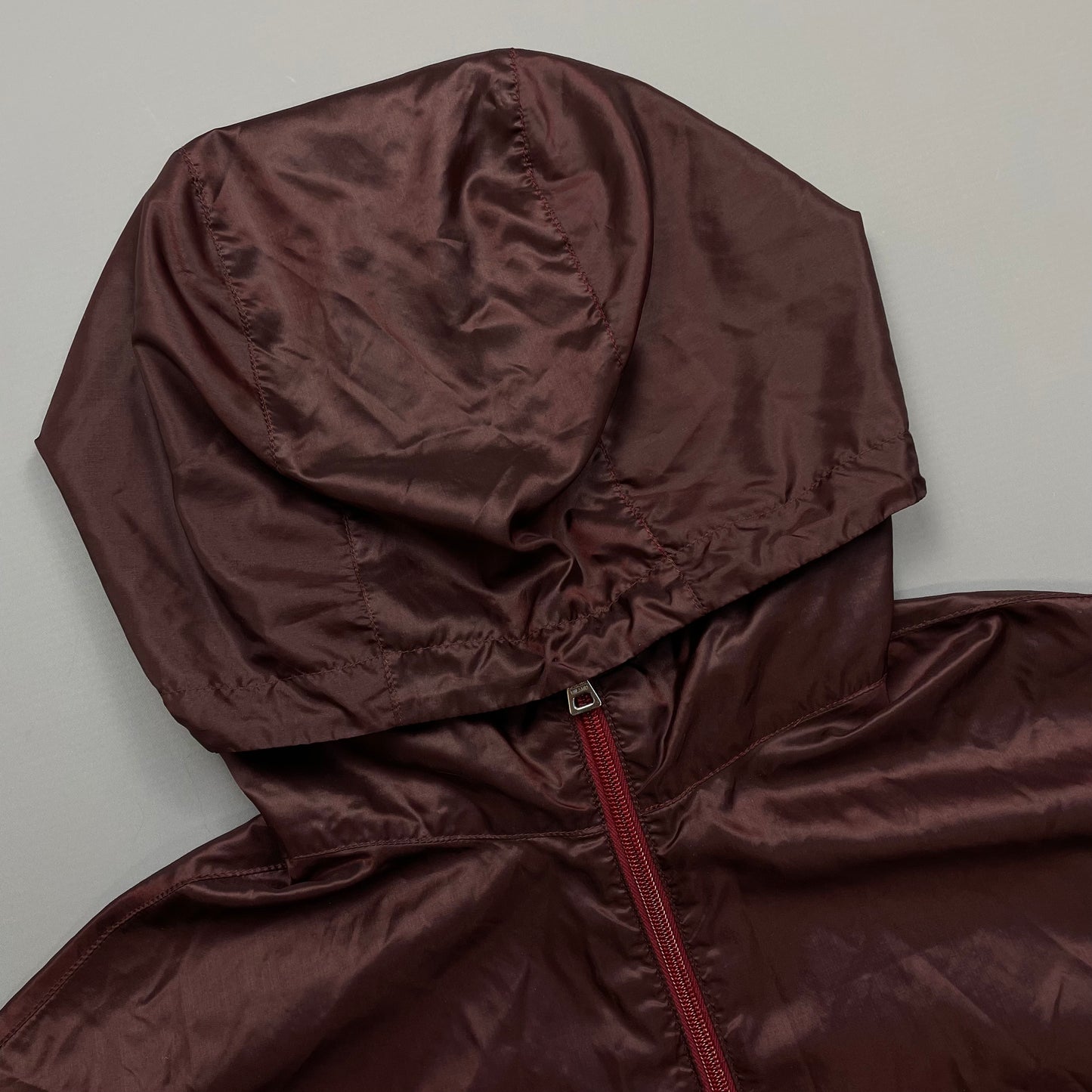 Prada Sport Burgundy SS00 Runway Reflective Nylon Hooded Jacket
