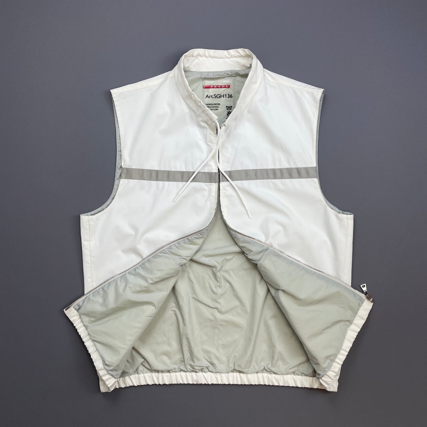 Prada Cream White & Grey 2009 Windstopper Toggle-Collar Gilet Vest
