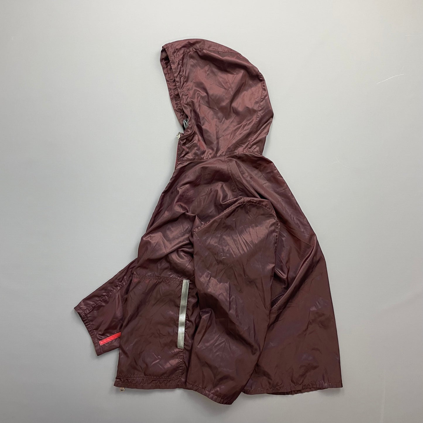 Prada Sport Burgundy SS00 Runway Reflective Nylon Hooded Jacket