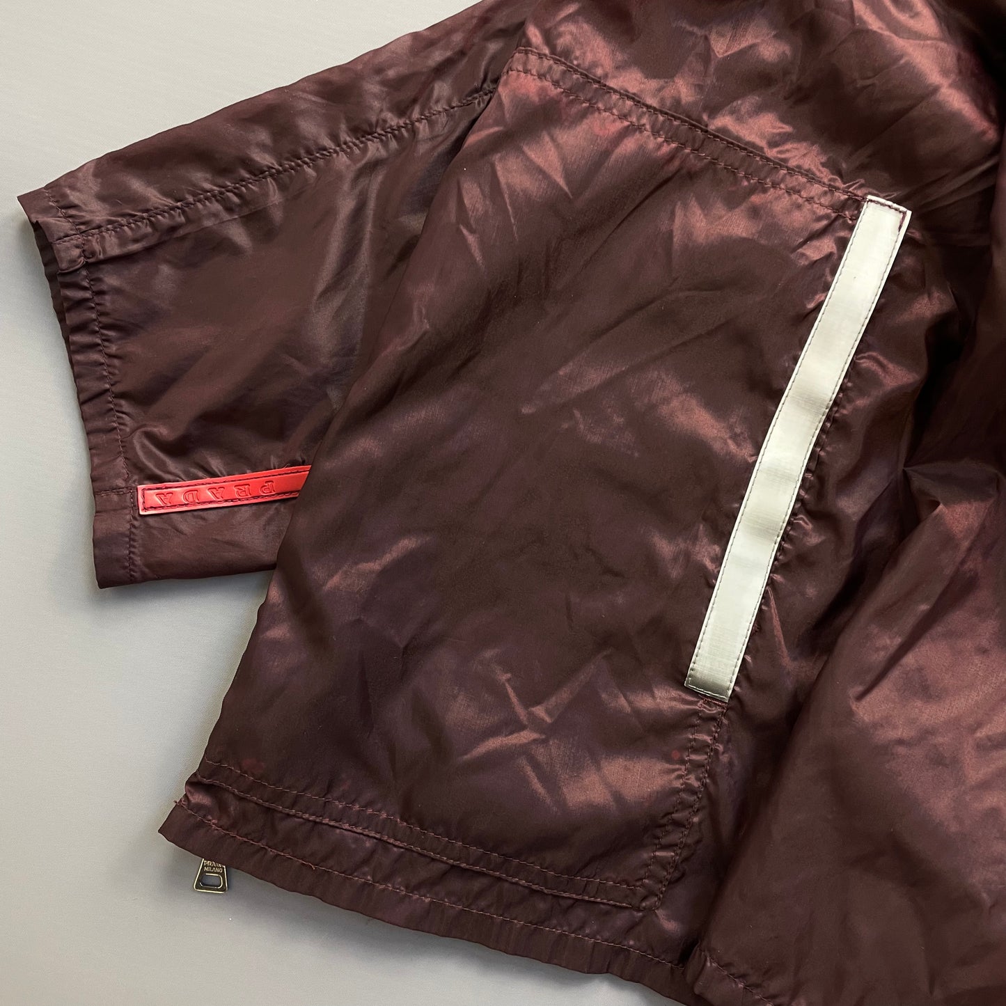 Prada Sport Burgundy SS00 Runway Reflective Nylon Hooded Jacket