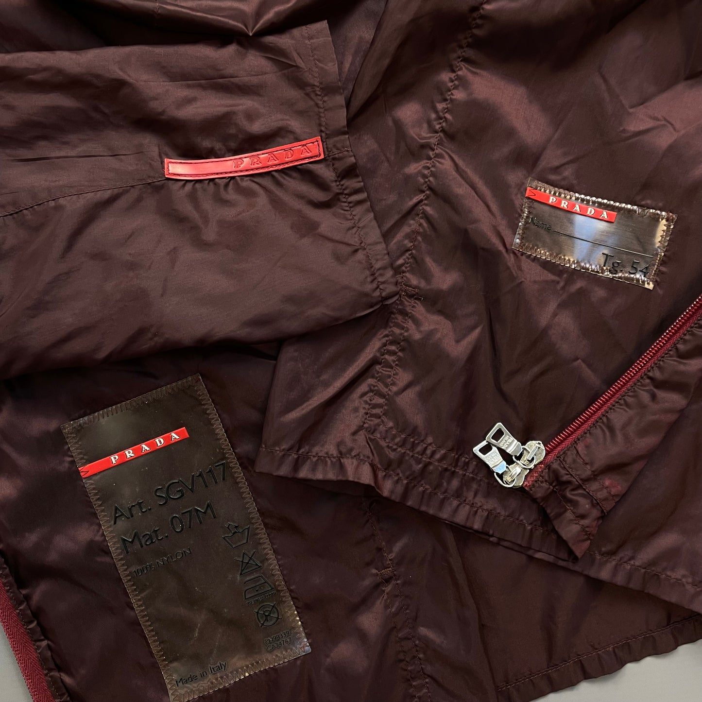 Prada Sport Burgundy SS00 Runway Reflective Nylon Hooded Jacket