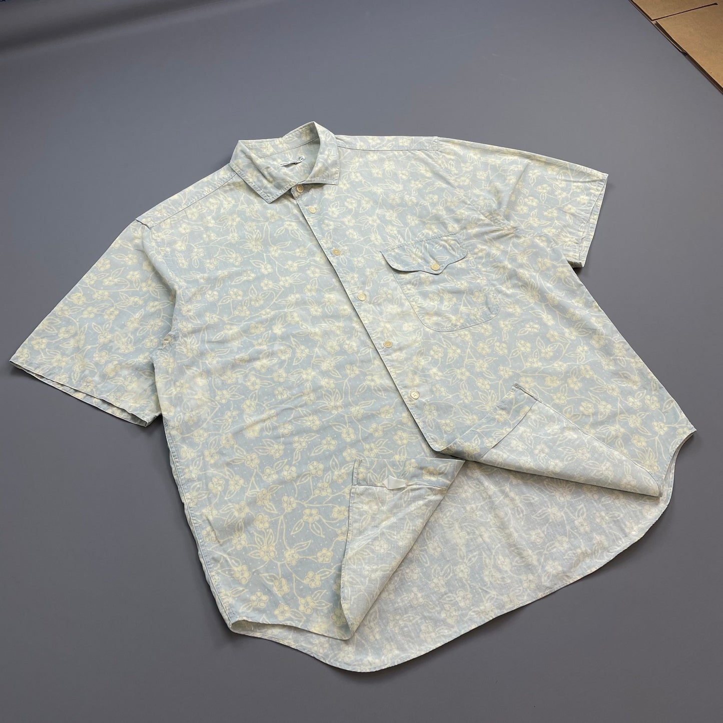 Giorgio Armani Light Blue 80s Floral Print Short Sleeve Shirt