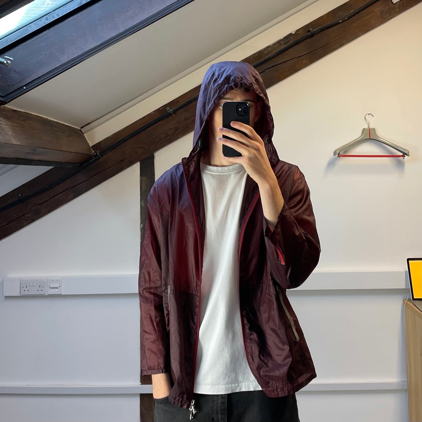 Prada Sport Burgundy SS00 Runway Reflective Nylon Hooded Jacket