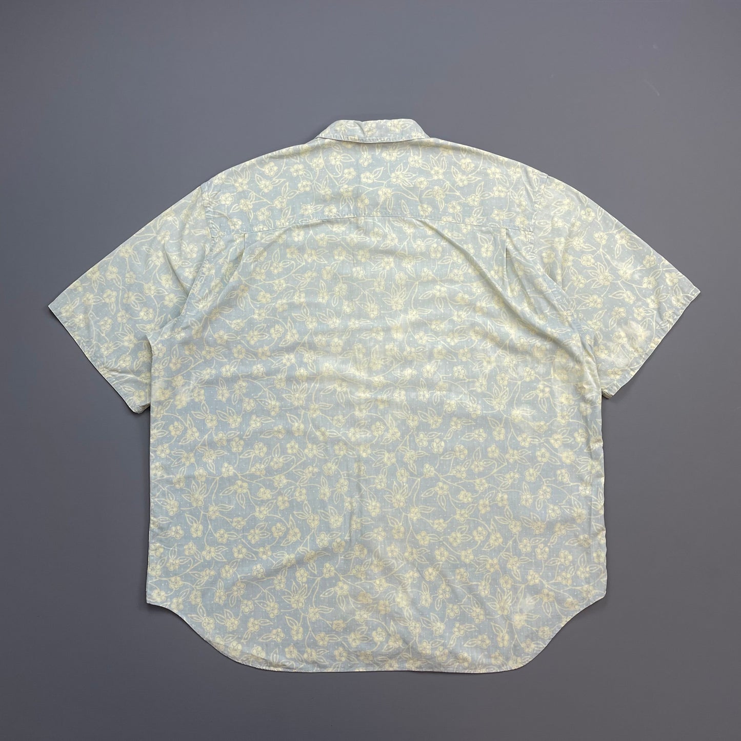 Giorgio Armani Light Blue 80s Floral Print Short Sleeve Shirt