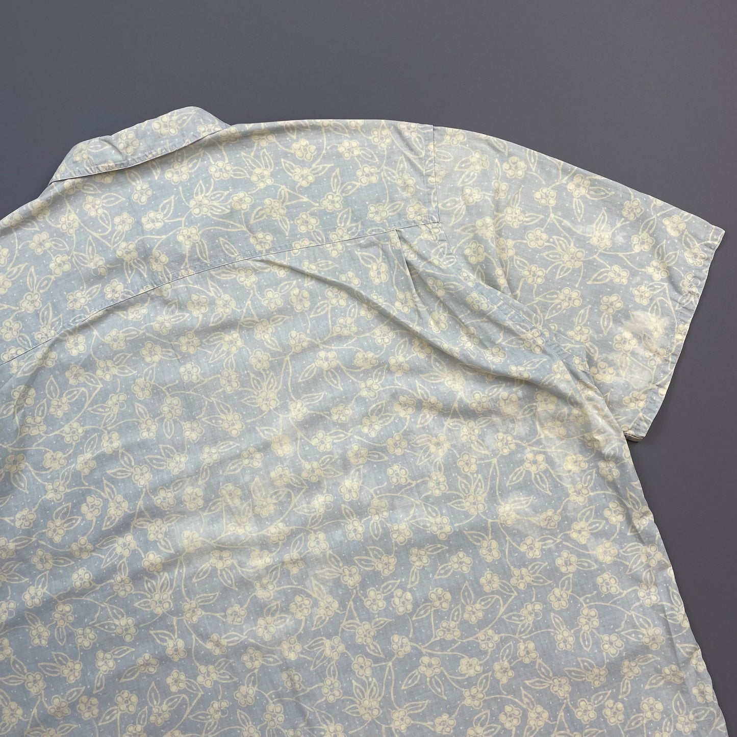 Giorgio Armani Light Blue 80s Floral Print Short Sleeve Shirt