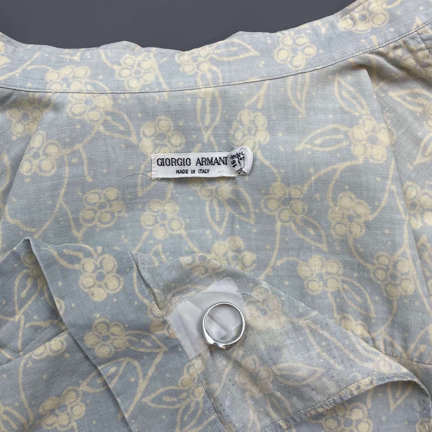 Giorgio Armani Light Blue 80s Floral Print Short Sleeve Shirt