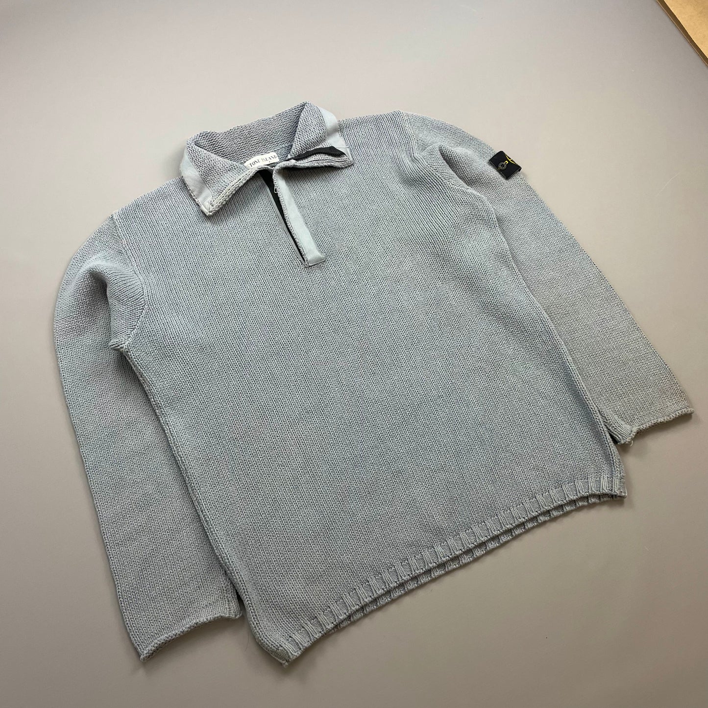 Stone Island Light Blue SS02 Heavyweight Half-Zip Knit Jumper