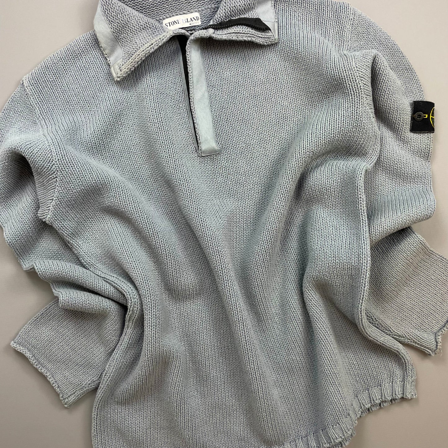 Stone Island Light Blue SS02 Heavyweight Half-Zip Knit Jumper