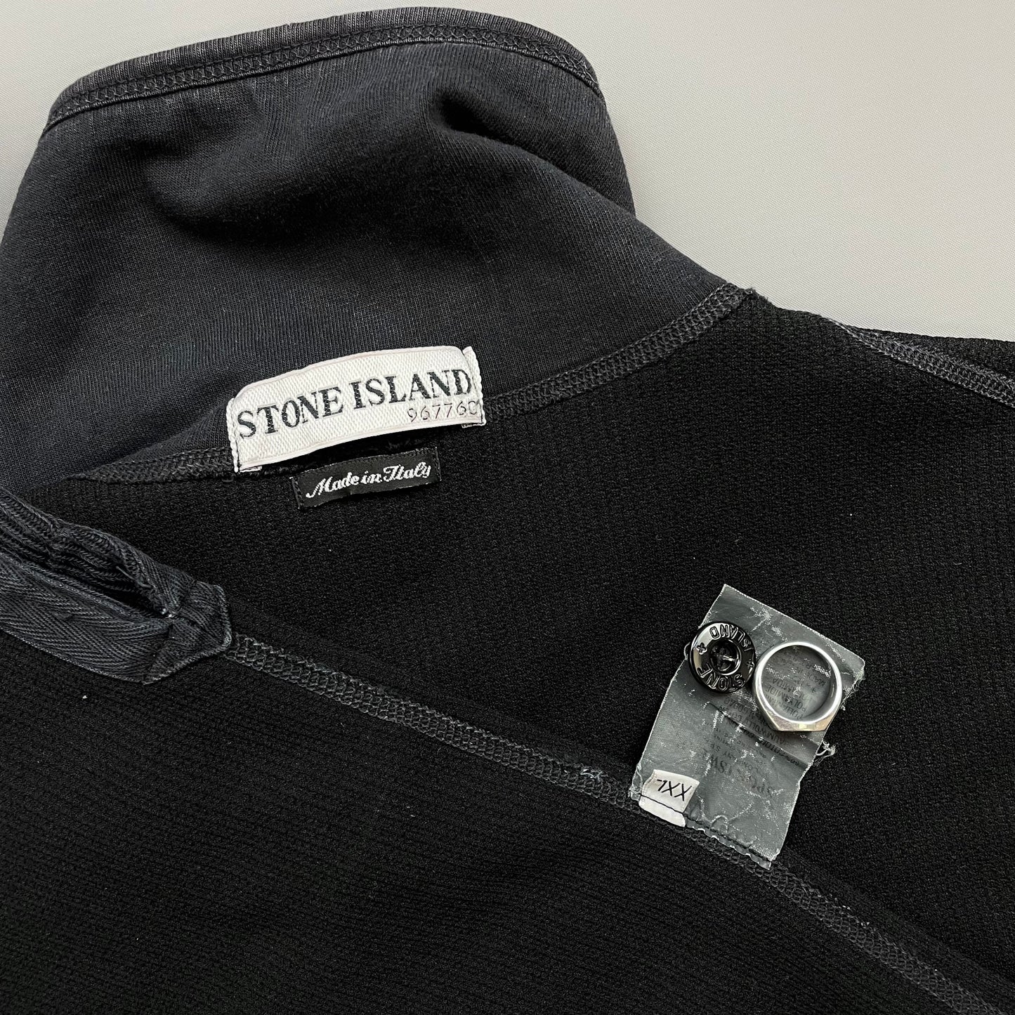 Stone Island Black AW03 Ribbed Button-Up Collar Jumper