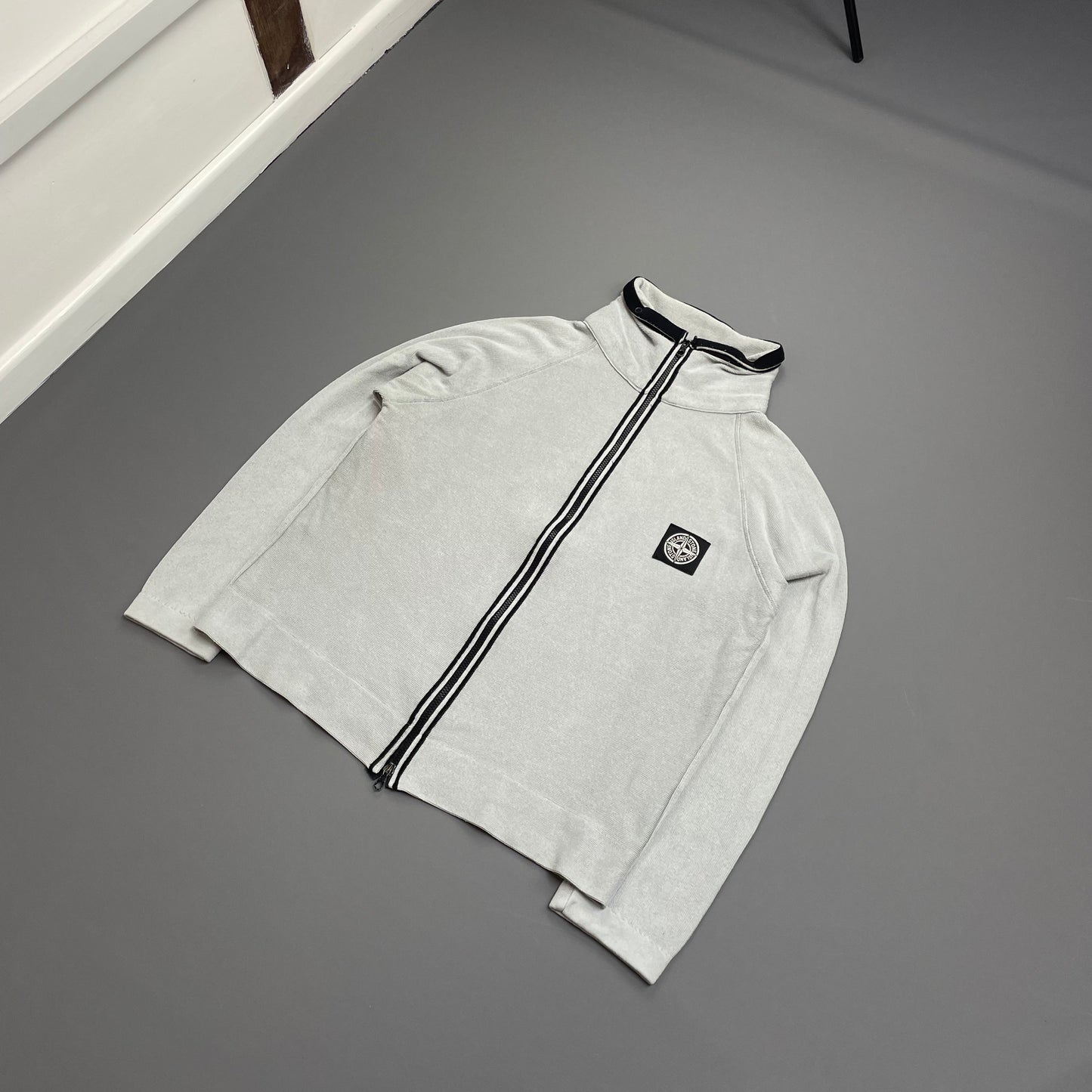 Stone Island Blue SS04 Cotton Zip Lightweight Knit Emblem Jacket