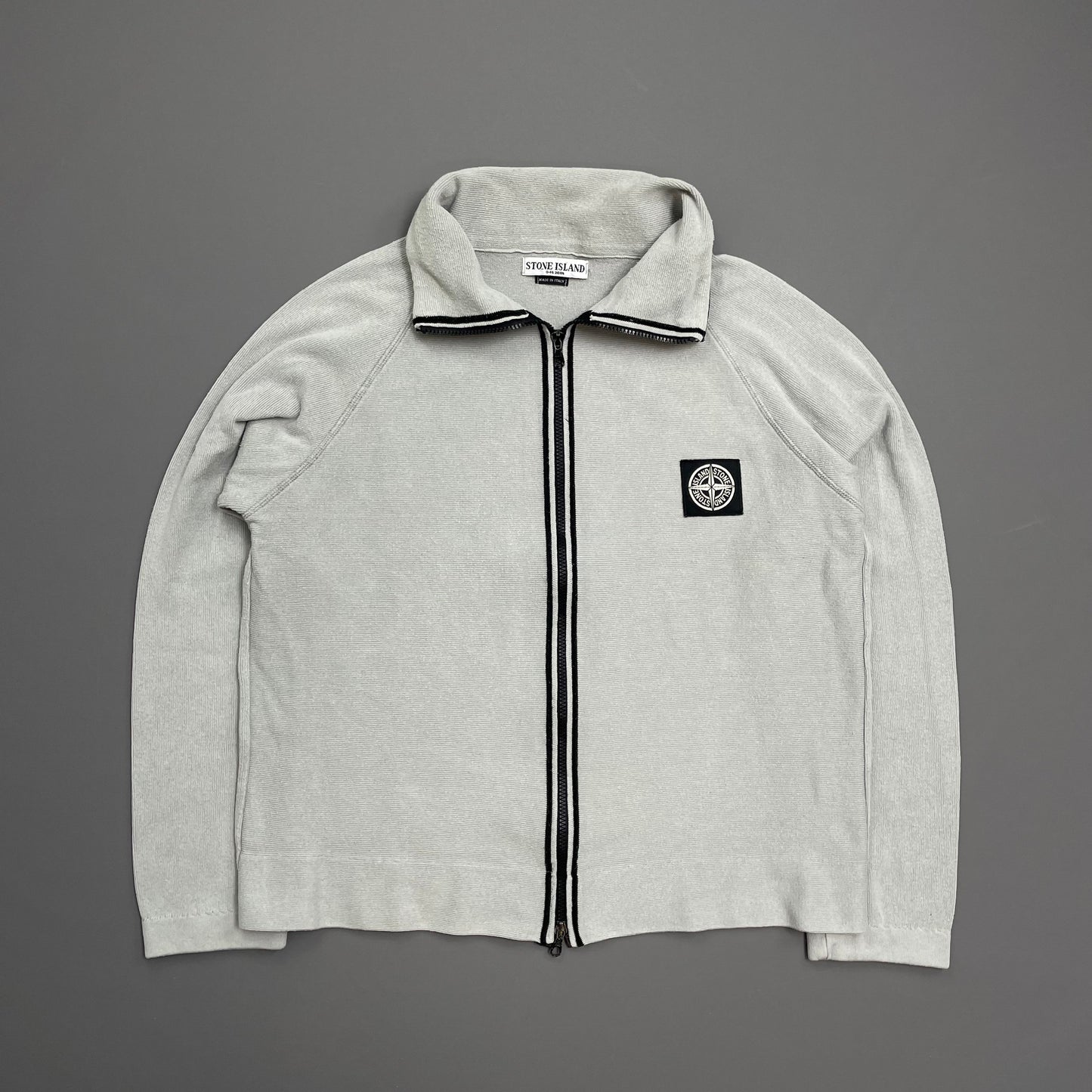 Stone Island Blue SS04 Cotton Zip Lightweight Knit Emblem Jacket