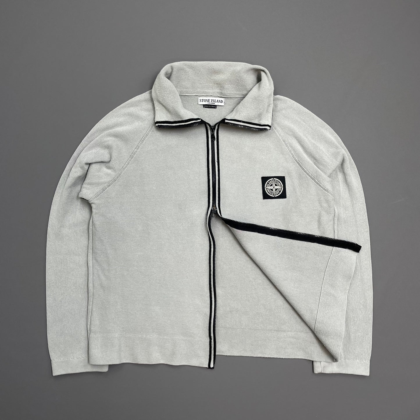 Stone Island Blue SS04 Cotton Zip Lightweight Knit Emblem Jacket